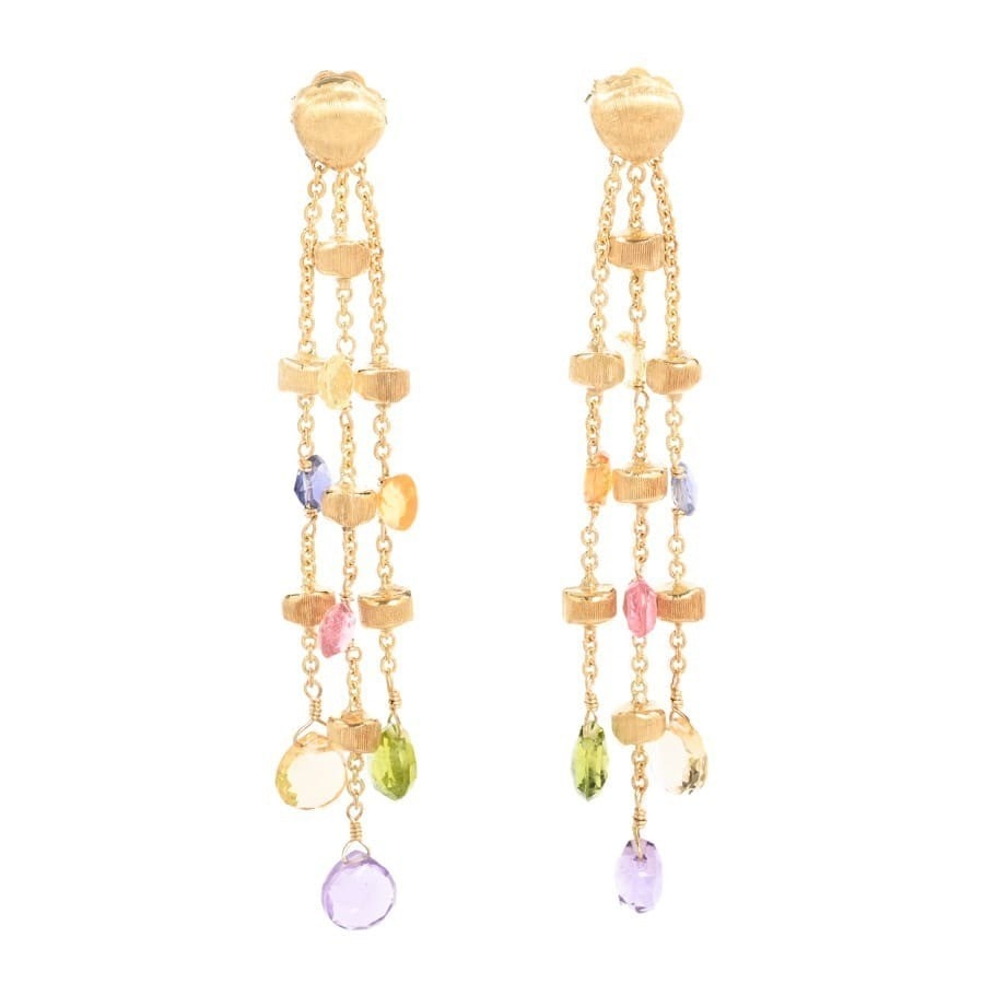 Marco Bicego Paradise 18k Gold Multi Gemstone 3 Strands Dangle Drop Earrings: Marco Bicego Paradise 18k Gold Multi Gemstone 3 Strands Dangle Drop Earrings Item Specifics: Antique: No Closure: Butterfly Occasion: Anniversary Birthday Engagement Graduation Mother's Day Valentine'