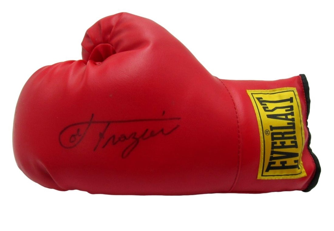 Joe Frazier Signed/ Autographed Left Red Everlast Boxing Glove JSA 211034: Joe Frazier Signed/ Autographed Left Red Everlast Boxing Glove JSA 211034 Authentic Joe Frazier Signed Left Red Everlast Boxing Glove. This officially signed boxing glove bears the signature of boxing