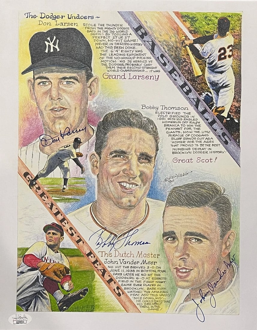 Don Larsen Bobby Thomson & Johnny Vander Meer Autographed 11x14 Litho (JSA): Don Larsen Bobby Thomson & Johnny Vander Meer Autographed 11x14 Litho (JSA) Item Specifics: Brand: James Spence Authentication (JSA) Don Larsen Bobby Thomson & Johnny Vander Meer Autographed 11x14 Lit