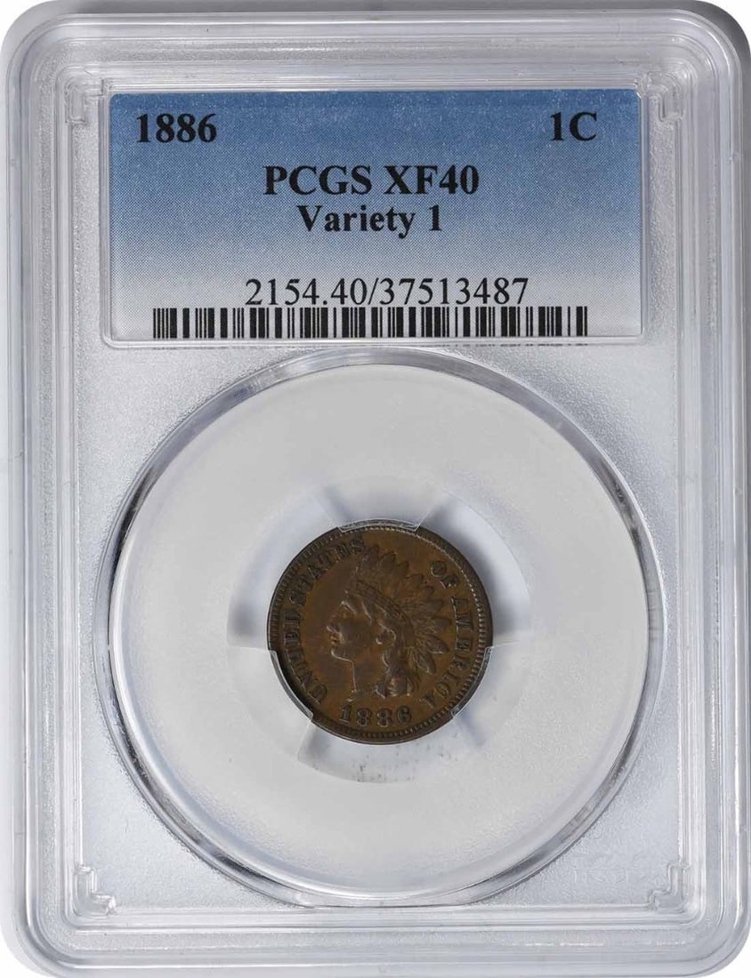 Indian Cent Variety 1886 EF40 PCGS: Indian Cent Variety 1886 EF40 PCGS The 1886 Indian Cent, graded EF40 by PCGS, is a circulated example from a notable year in the series. Featuring a copper composition and small denomination, this coi