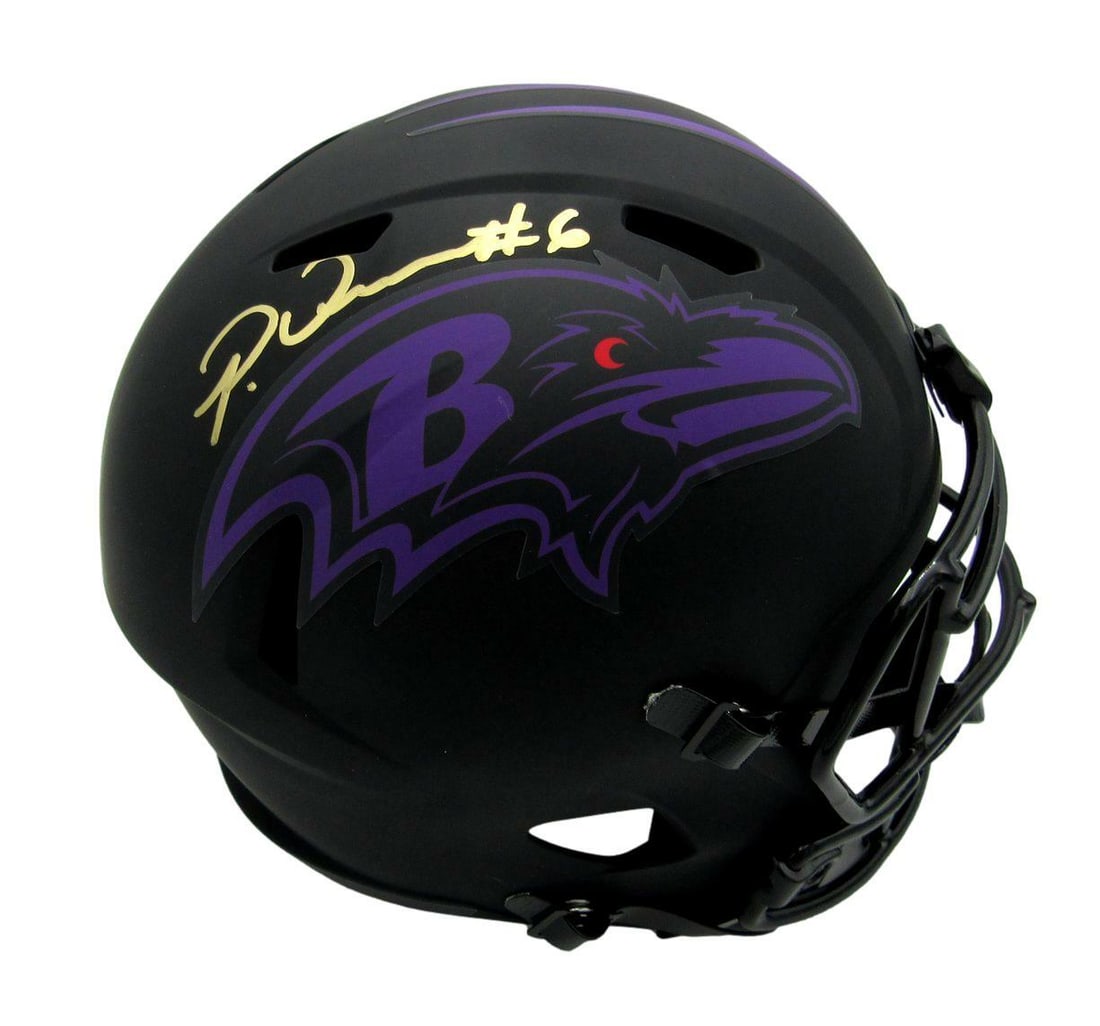 Full Size Replica Helmet Beckett Queen Patrick Signed Ravens Eclipse: Full Size Replica Helmet Beckett Queen Patrick Signed Ravens Eclipse Signed by Beckett Queen Patrick, this full-size replica helmet is a must-have for any Baltimore Ravens fan. Made from high-quality 