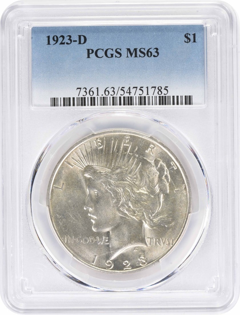 Peace Silver Dollar MS63 1923 PCGS: Peace Silver Dollar MS63 1923 PCGS MS63 certified Peace Silver Dollar from 1923, a rare and historic coin featuring the iconic design of Anthony de Francisci. With a mintage of over 6.8 million, this 