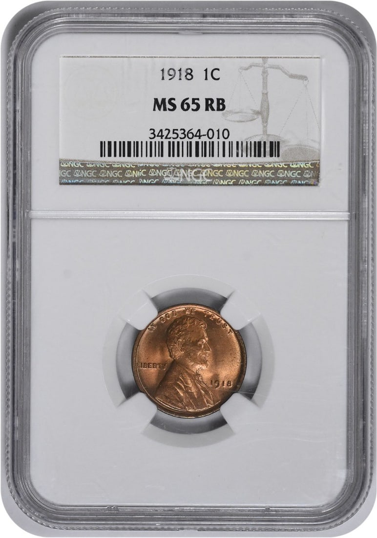 1918 Lincoln Cent MS65RB NGC: 1918 Lincoln Cent MS65RB NGC The 1918 Lincoln Cent MS65RB NGC is a highly graded circulated/uncirculated coin with a stunning MS65 grade, indicating exceptional condition and detail preservation. Cert