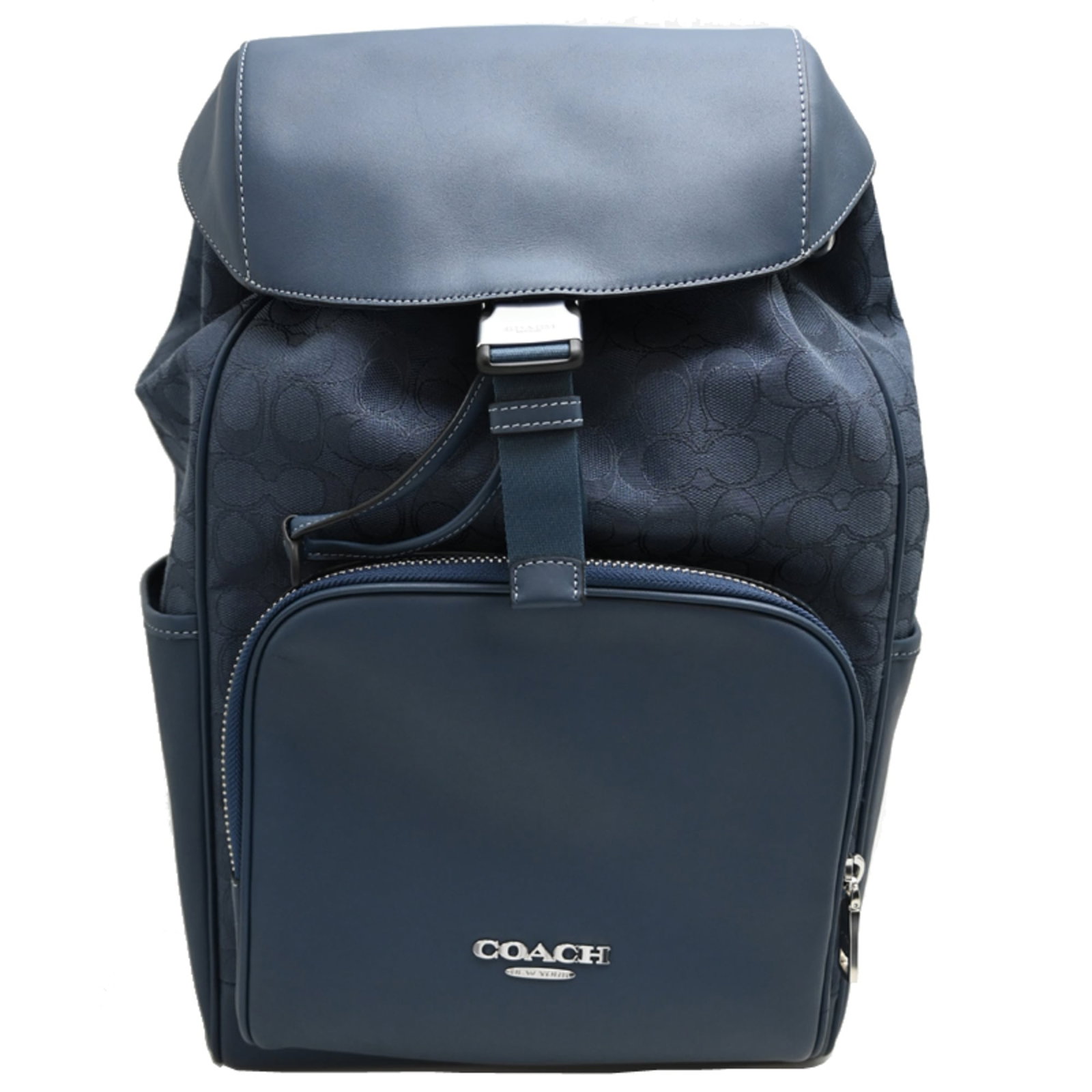 COACH Leather Navy: COACH Leather Navy Navy leather from Coach, crafted with attention to detail, boasts a sleek and sophisticated design. This compact handbag measures 41cm x 26cm x 16cm, making it a practical choice fo