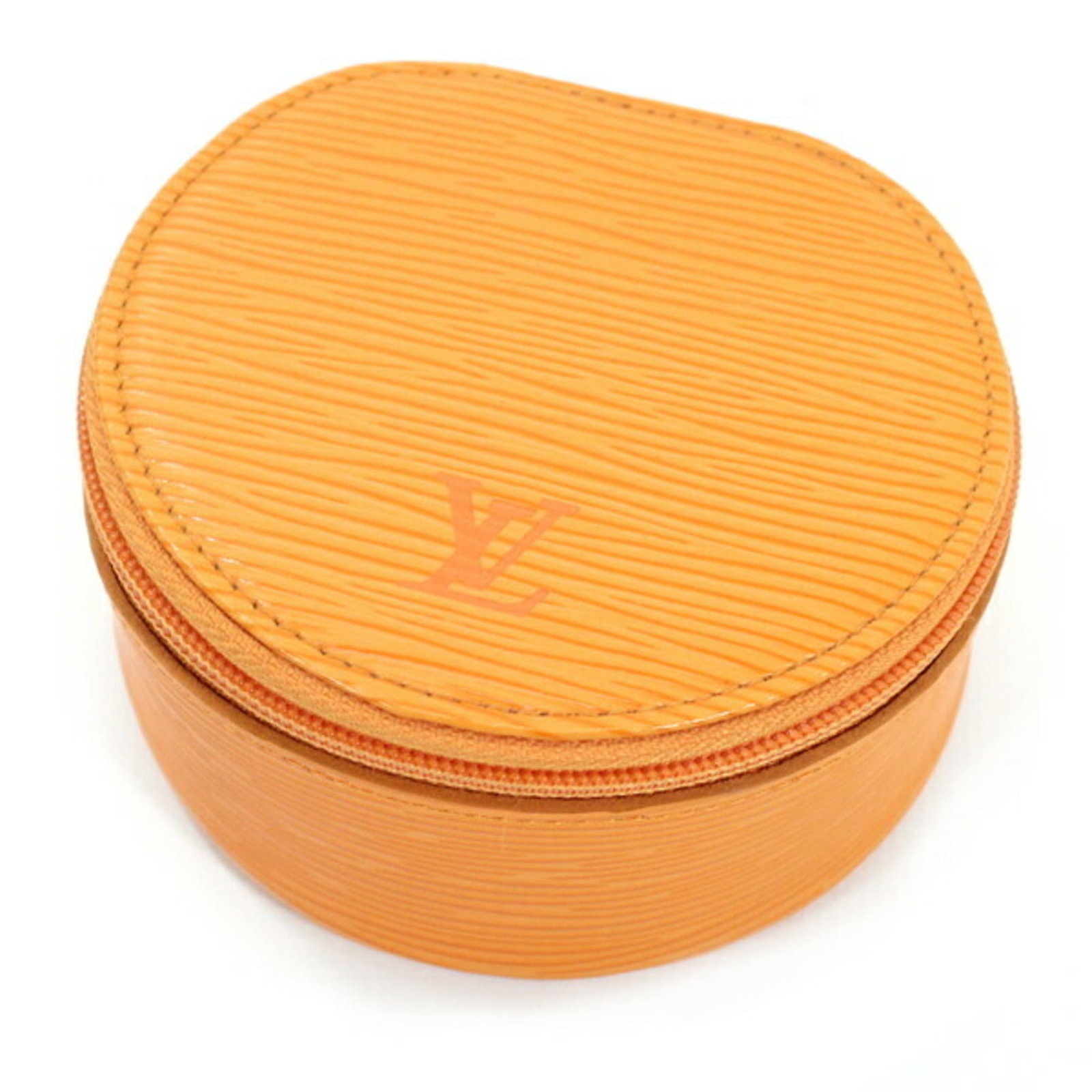 LOUIS VUITTON Pouch Epi Leather: LOUIS VUITTON Pouch Epi Leather Epi leather pouch from Louis Vuitton's Ecrin Bijou collection, crafted in Mandarin and Orange hues. This Like New used pouch boasts excellent condition with no visible 