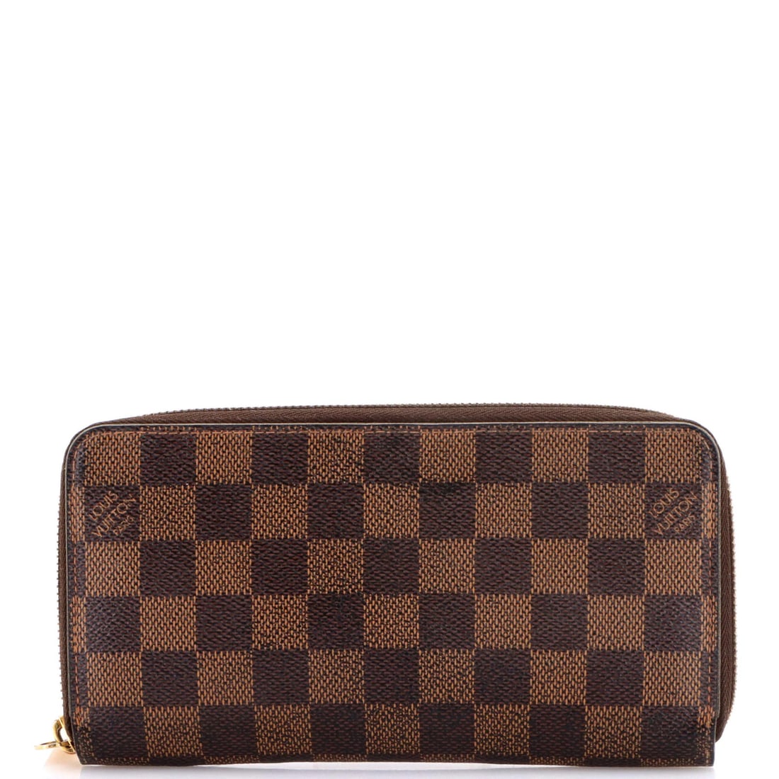 Zippy Wallet Damier by Louis Vuitton: Zippy Wallet Damier by Louis Vuitton Brown Damier-Printed Canvas Coated Exterior, Gold Hardware, and Brown Leather Interior. This Louis Vuitton Zippy Wallet features a classic Damier pattern and a stu