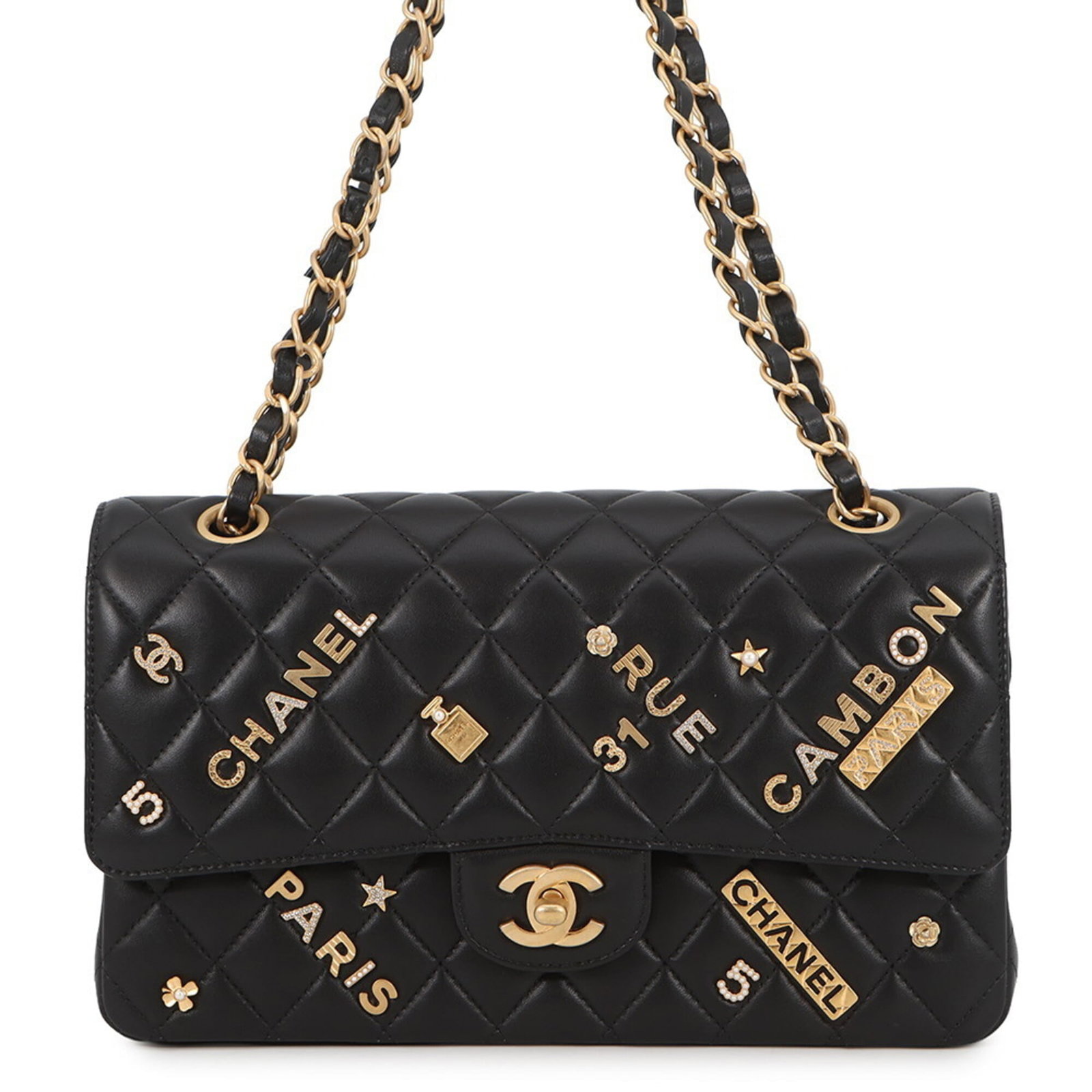 CHANEL Handbag Shoulder Bag Leather: CHANEL Handbag Shoulder Bag Leather The CHANEL Matelasse Leather Shoulder Bag is a timeless piece from the iconic French fashion house. Made from high-quality lambskin leather, this sleek black should