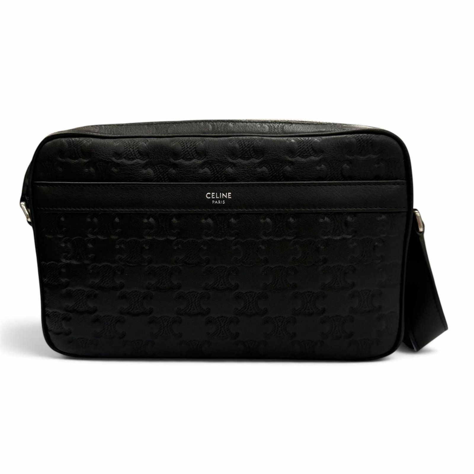 CELINE Shoulder Bag Leather: CELINE Shoulder Bag Leather Black leather shoulder bag from Celine, featuring silver hardware and a sleek design. Made from high-quality leather, this bag is in like new condition with only the