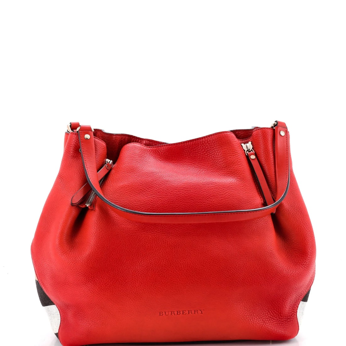 Burberry Maidstone Tote Medium Leather House Canvas Check: Burberry Maidstone Tote Medium Leather House Canvas Check The Burberry Maidstone Tote Medium Leather House Canvas Check is a classic, medium-sized tote with a striking red exterior and brown