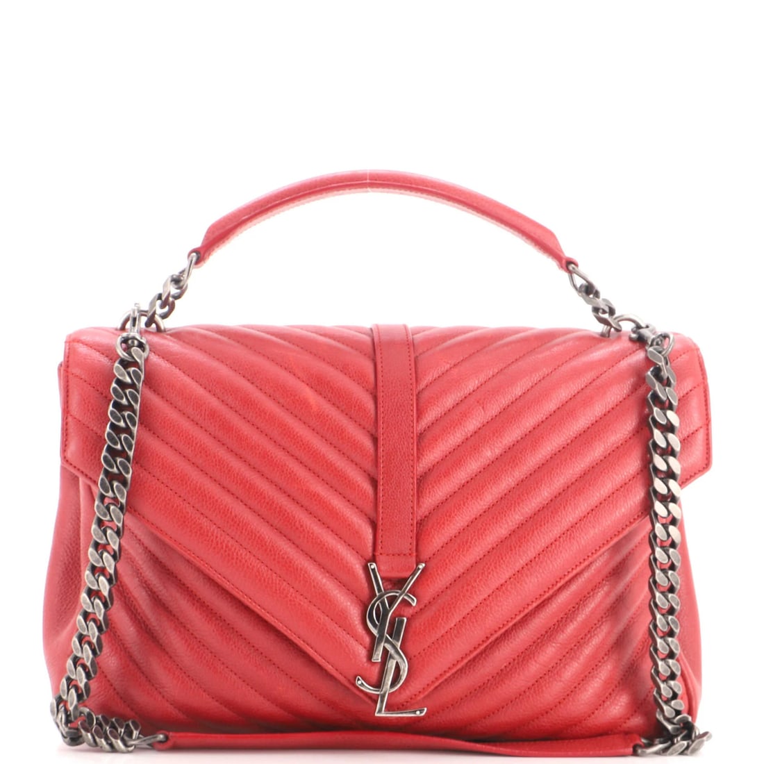 Saint Laurent Classic Monogram College Large Leather Bag Matelasse Chevron: Saint Laurent Classic Monogram College Large Leather Bag Matelasse Chevron The Saint Laurent Classic Monogram College Large Leather Bag Matelasse Chevron boasts a striking red exterior and timeless de