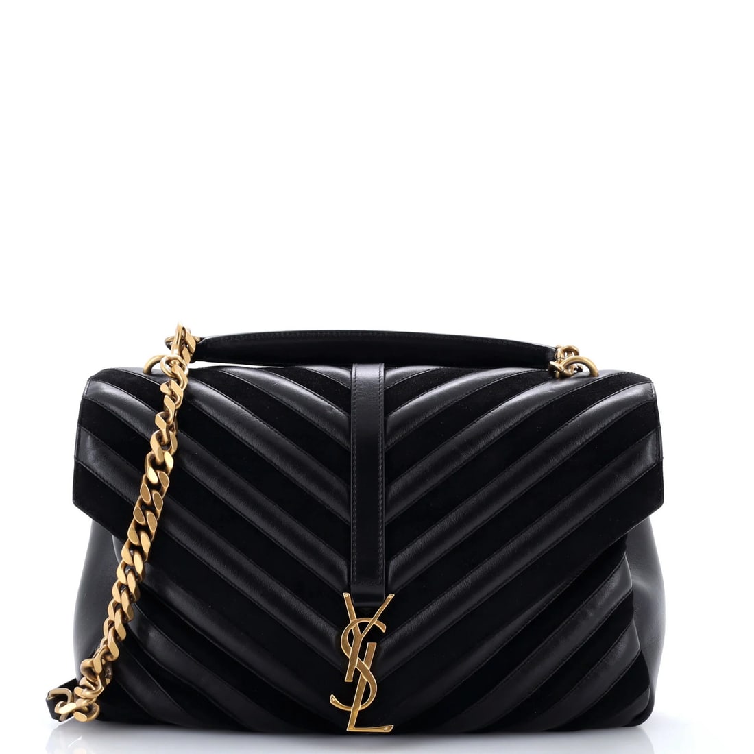 Laurent Saint Classic Monogram College Matelasse Leather Suede Chevron Bag: Laurent Saint Classic Monogram College Matelasse Leather Suede Chevron Bag Black Matelasse Chevron Bag with Classic Monogram College Suede Leather Exterior, featuring a unique blend of textures and ic