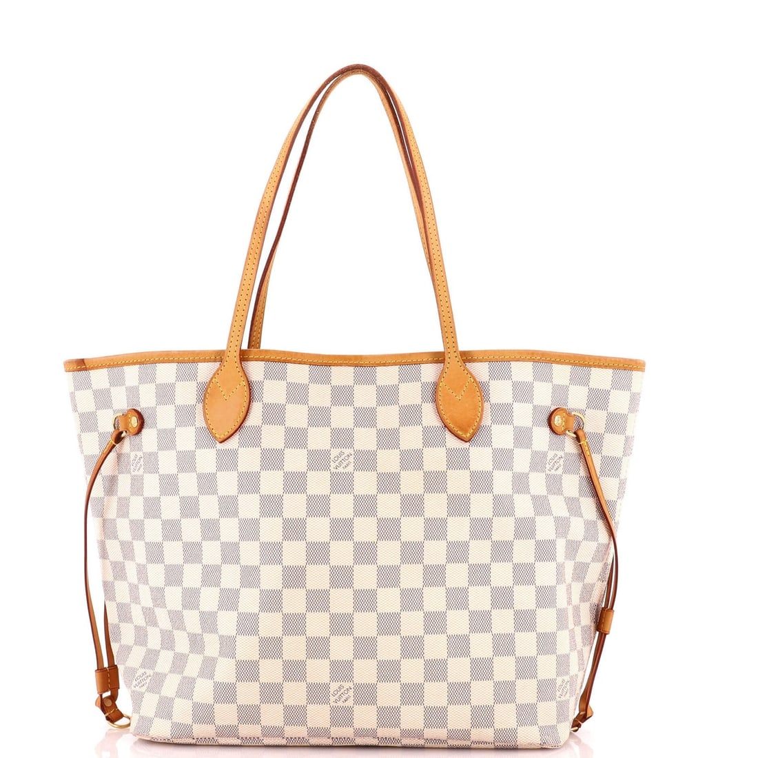Damier Tote Neverfull Louis Vuitton: Damier Tote Neverfull Louis Vuitton White Damier Tote Neverfull MM Louis Vuitton, featuring a classic canvas-coated design with heavy corner wear, scuffs, and minor stains. This iconic tote measures