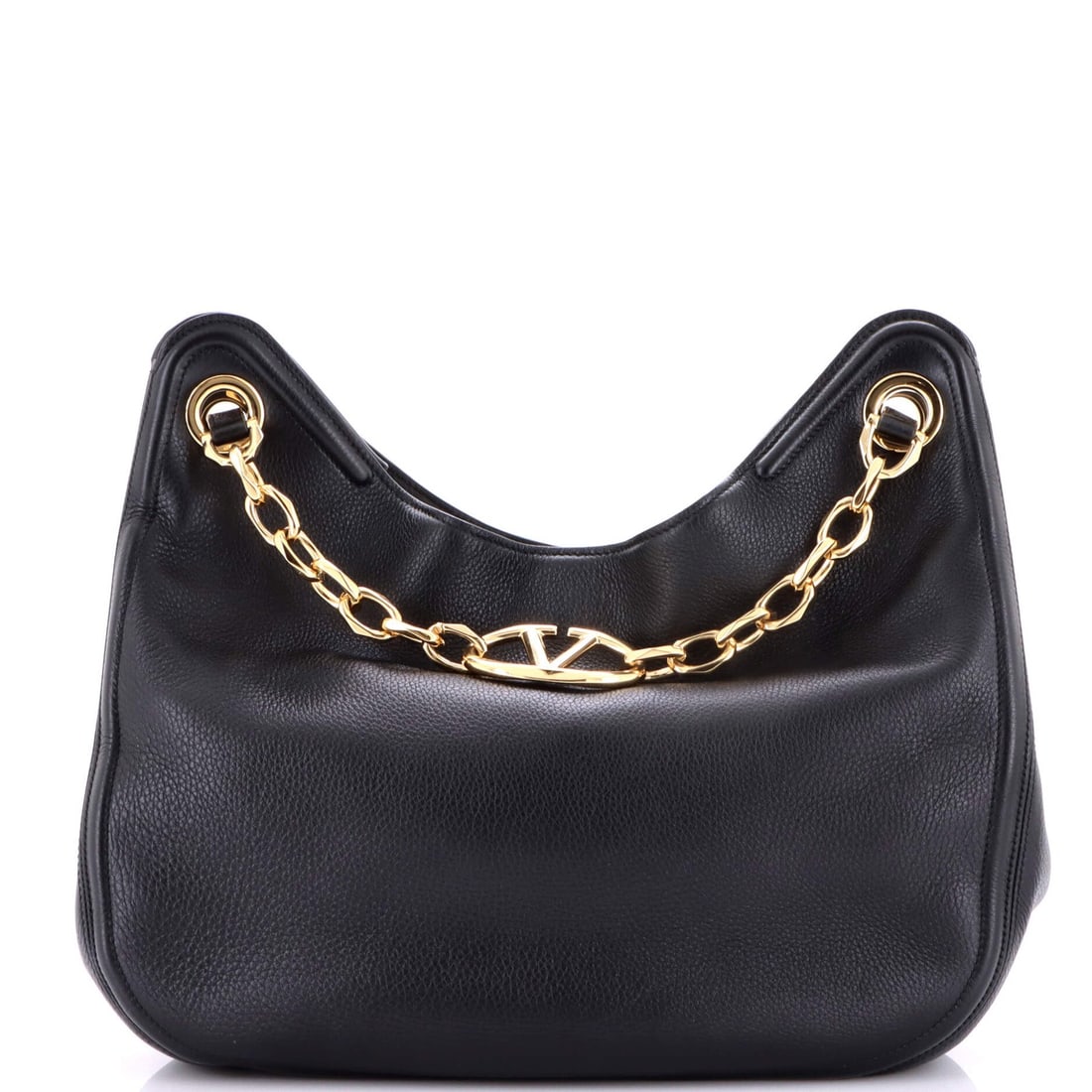 Medium leather tote Moon VLogo Garavani Valentino: Medium leather tote Moon VLogo Garavani Valentino Black Medium Leather Tote with VLogo Moon Design, featuring gold hardware and a classic design, is a timeless piece from Valentino Garavani. With its 