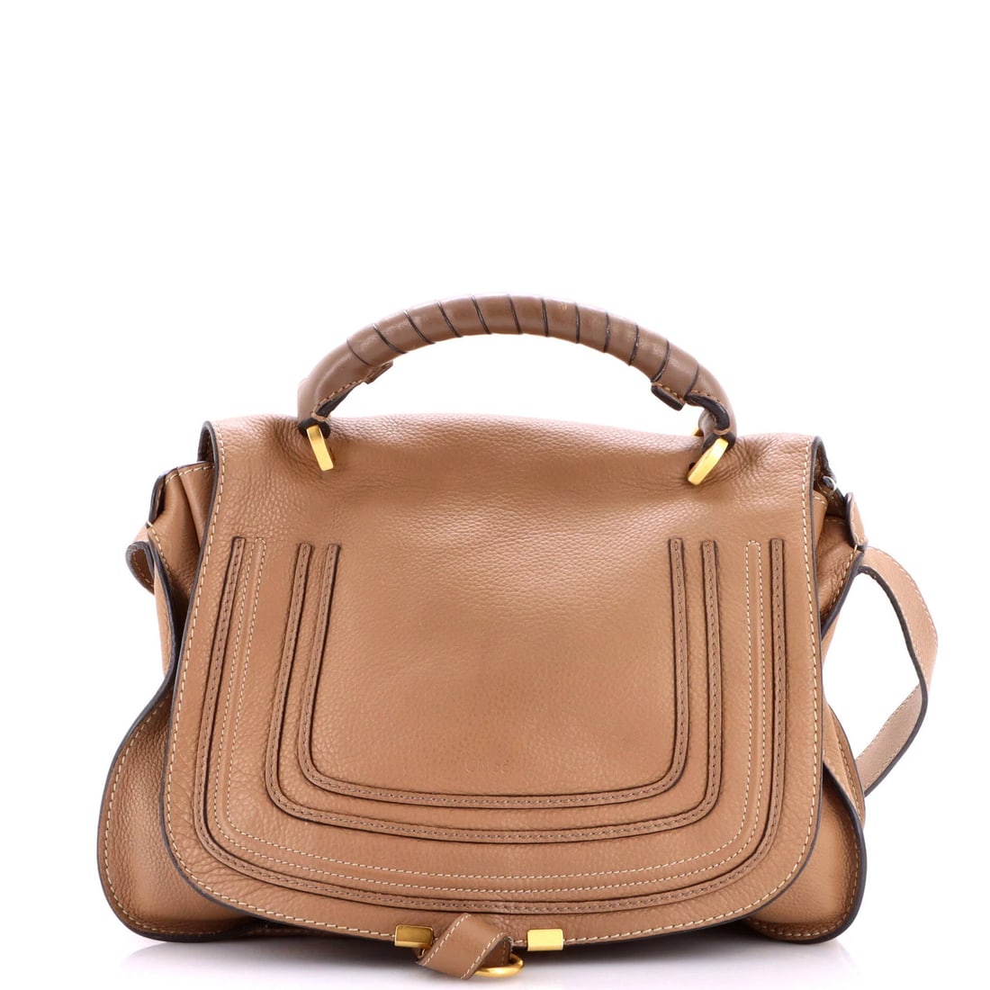 Chloe Marcie Medium Leather Top Handle Bag: Chloe Marcie Medium Leather Top Handle Bag Chloe Marcie Medium Leather Top Handle Bag features a rich, brown leather exterior with heavy cracking on corners and creases, giving it a unique, worn-in lo