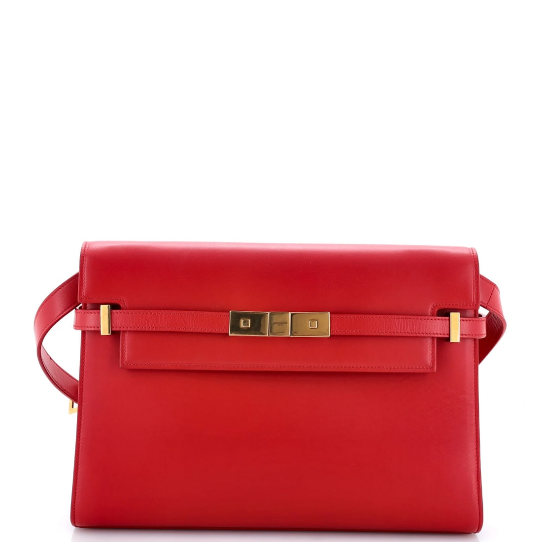 Manhattan Leather Bag Medium Saint Laurent: Manhattan Leather Bag Medium Saint Laurent The Saint Laurent Manhattan Leather Bag is a stylish medium-sized shoulder bag with a bold red exterior. Featuring a classic design with a gold hardware