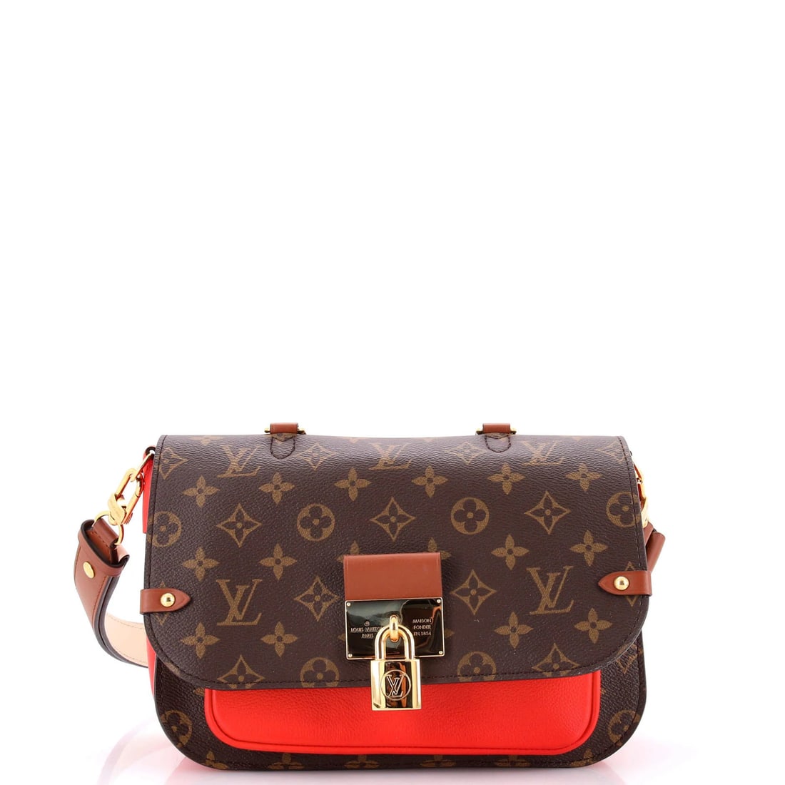 Monogram Canvas with Leather Louis Vuitton Vaugirard Handbag: Monogram Canvas with Leather Louis Vuitton Vaugirard Handbag Canvas Coated Leather Louis Vuitton Vaugirard Handbag with a striking red exterior and gold hardware. This top handle handbag features a