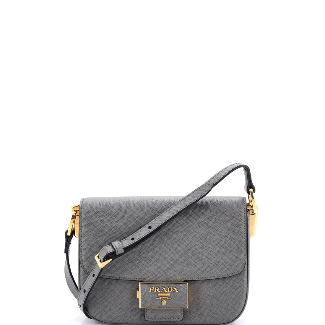 Small Saffiano Leather Flap Embleme Bag Prada: Small Saffiano Leather Flap Embleme Bag Prada Small Saffiano Leather Flap Embleme Bag Prada - A Timeless Gray Saffiano Leather Shoulder Bag. This Prada Embleme Flap Bag boasts a classic design with a