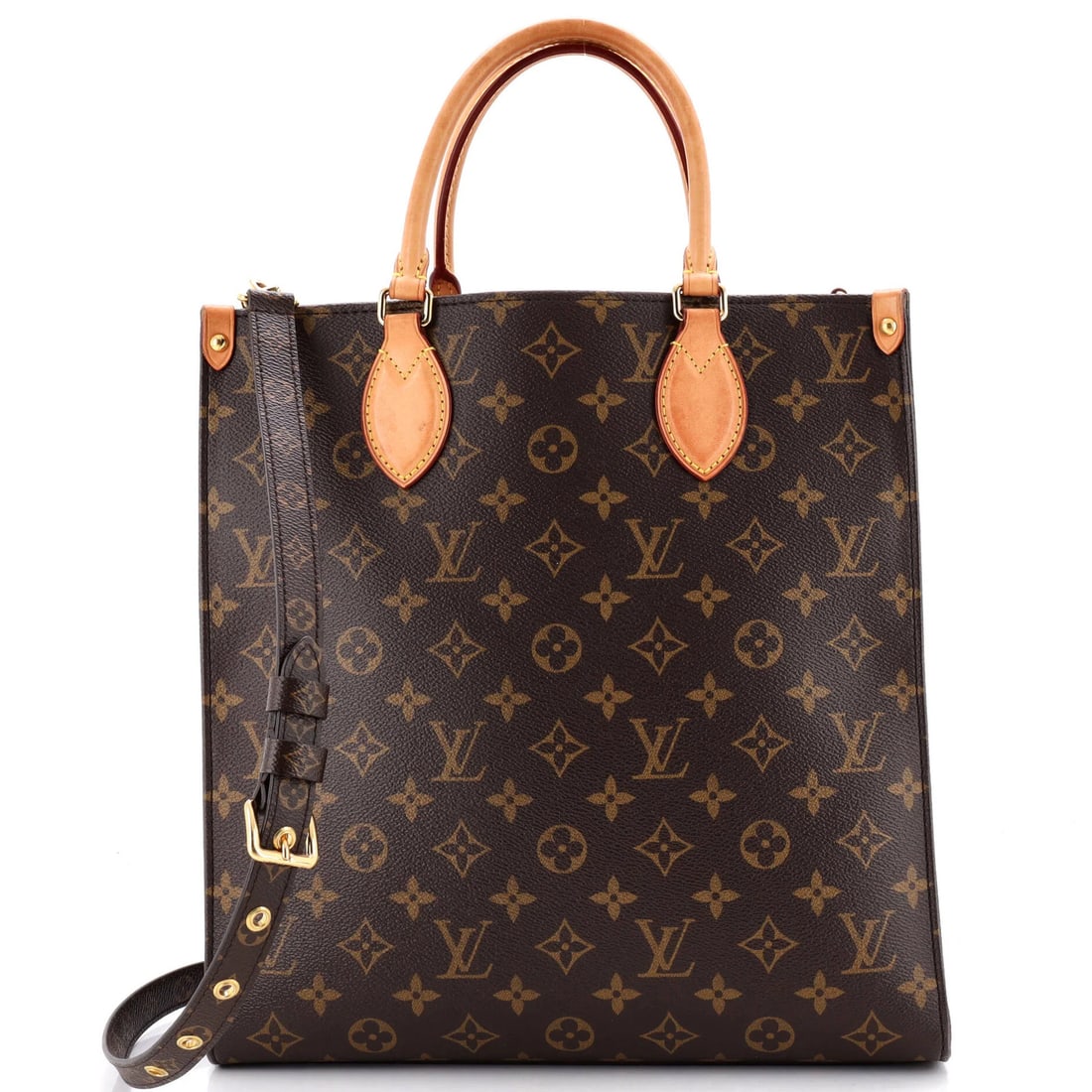 Sac Louis Vuitton Monogram Plat PM Canvas Bag NM: Sac Louis Vuitton Monogram Plat PM Canvas Bag NM Sac Louis Vuitton Monogram Plat PM Canvas Bag NM in Brown with Red Interior and Gold Hardware, featuring a classic shoulder design with a 4.5" handle