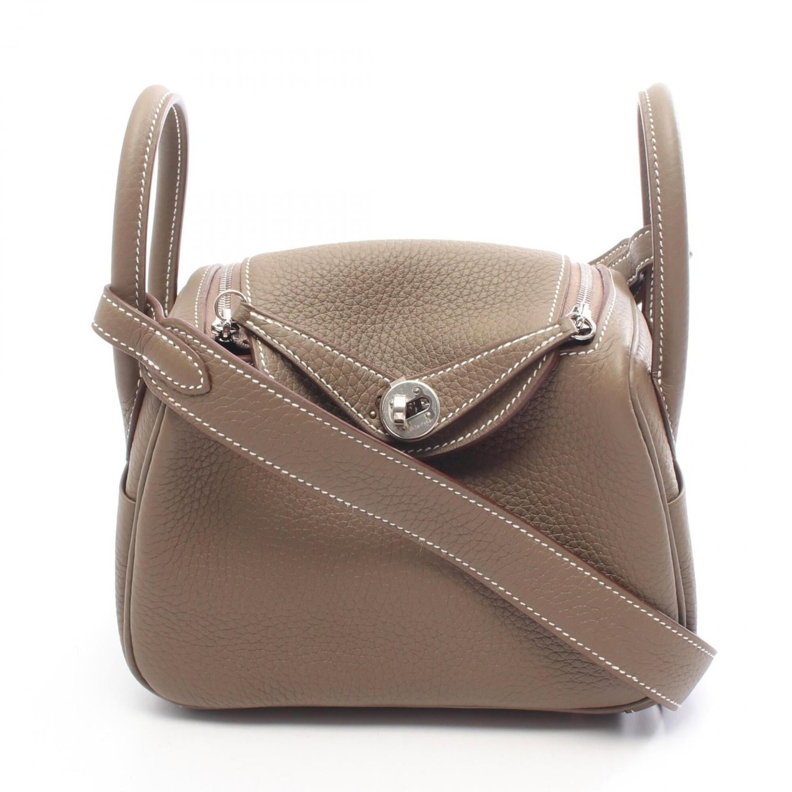 HERMES Handbag Shoulder Bag Taurillon Clemence Leather: HERMES Handbag Shoulder Bag Taurillon Clemence Leather Taurillon Clemence leather craftsmanship is on full display in this stunning gray shoulder bag from Hermes. With its sleek silver hardware and ti