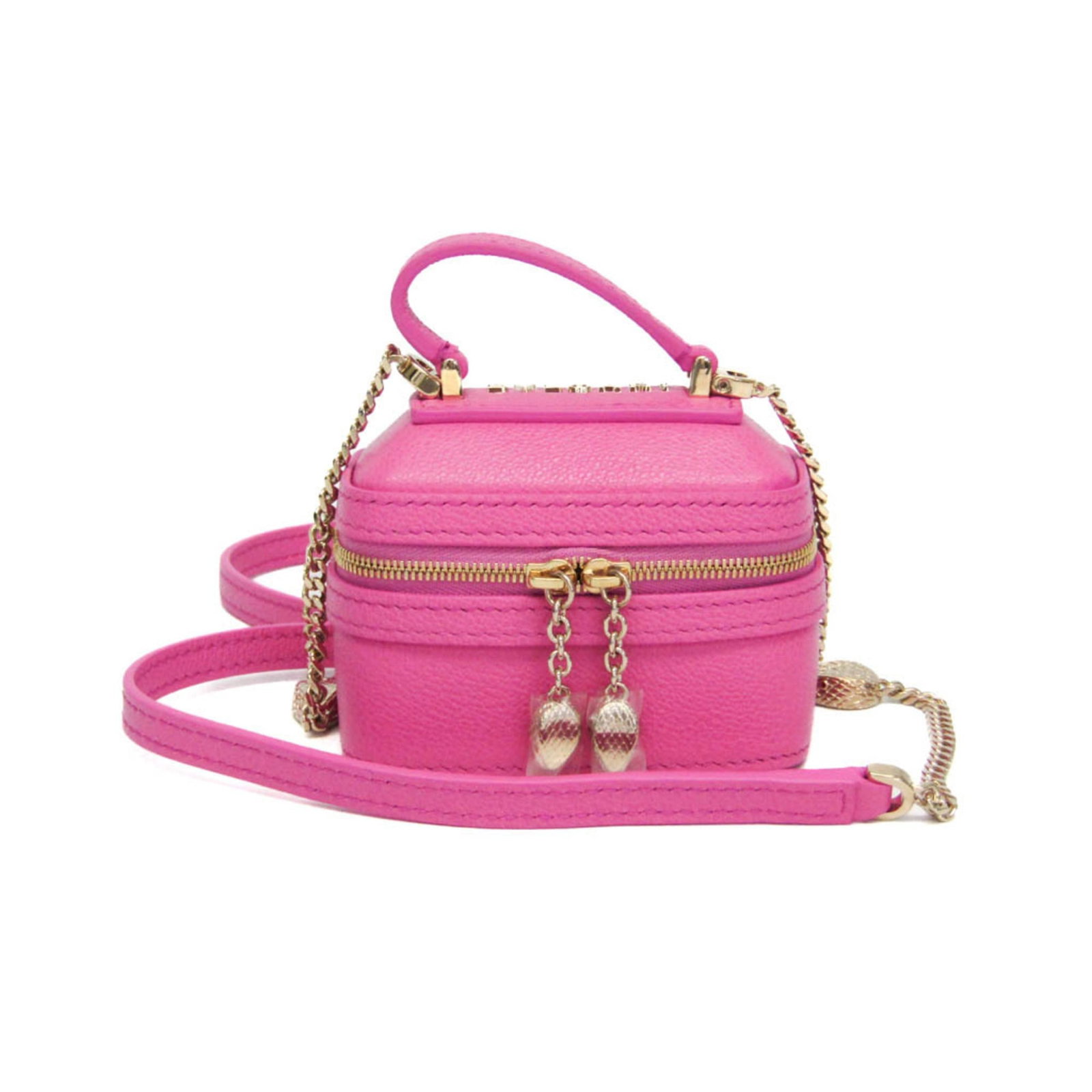 BVLGARI Pouch Shoulder Bag Leather: BVLGARI Pouch Shoulder Bag Leather The BVLGARI Pouch Shoulder Bag Leather is a stylish and compact accessory, featuring a sleek pink leather design with a zipper closure. Measuring just 7cm x 9cm x