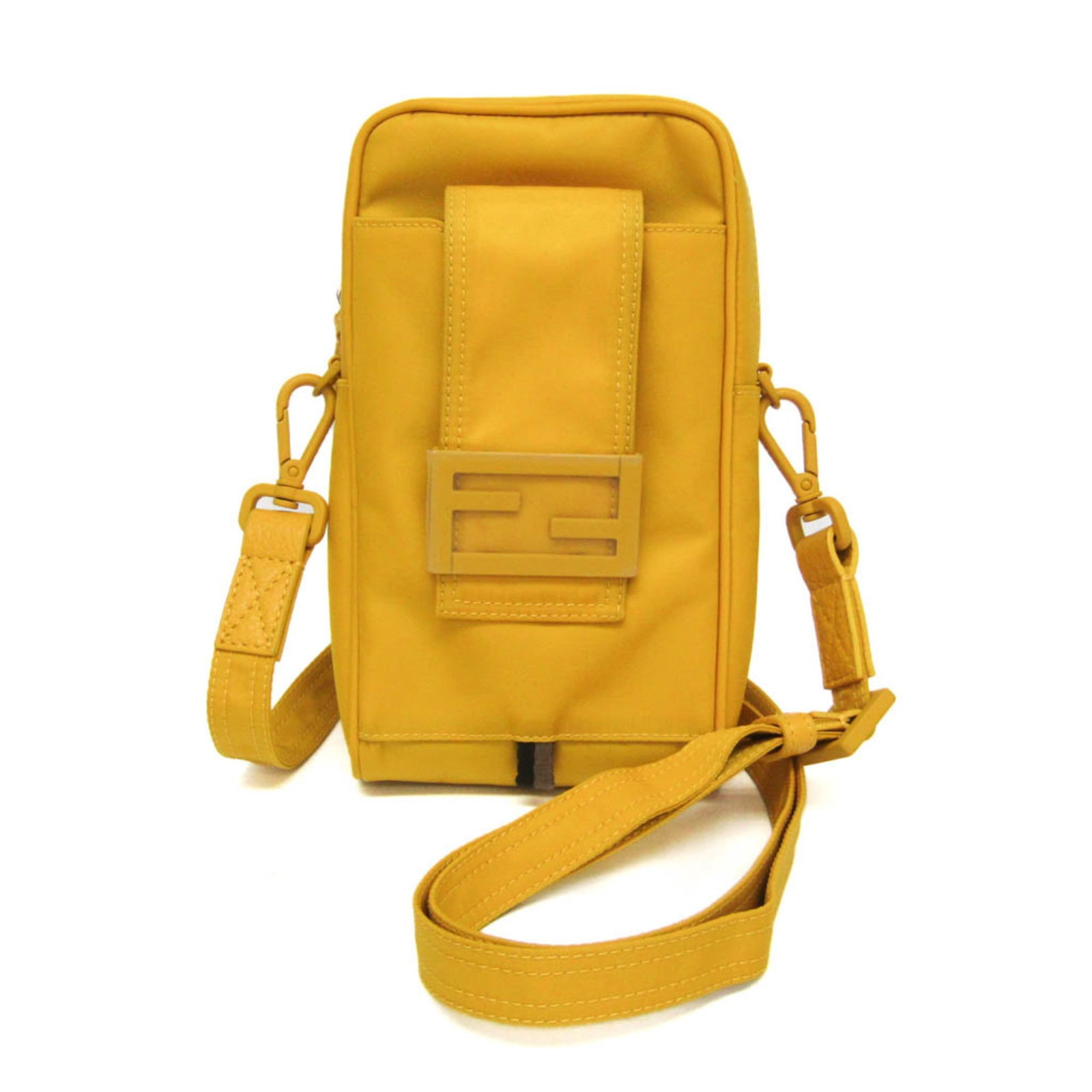 FENDI Shoulder Bag Nylon: FENDI Shoulder Bag Nylon Yellow Fendi Baguette Nylon Shoulder Bag, 7AS056, Italy. This bright yellow nylon shoulder bag features a zipper closure, magnet pocket, and a stylish design. Made from