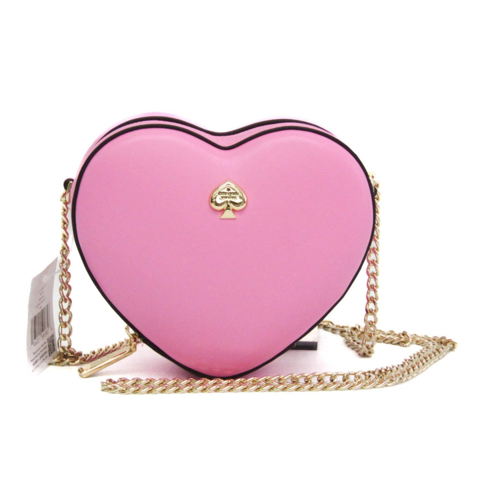 KATE SPADE Shoulder Bag Leather: KATE SPADE Shoulder Bag Leather Pink leather shoulder bag with a 3D mini heart design, featuring a zipper closure and an open pocket. Measuring 12cm x 10cm x 5cm, this 270g bag comes with a 115cm stra
