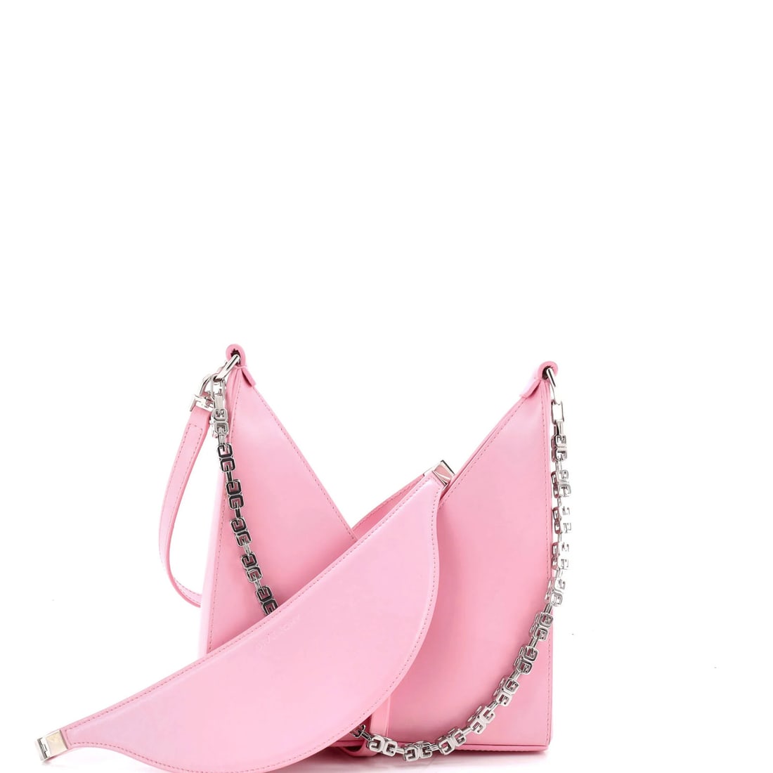 Cut out leather mini bag Givenchy: Cut out leather mini bag Givenchy Cut out leather mini bag from Givenchy boasts a striking pink exterior with intricate details. Measuring 6" in height and 8" in width, this compact cross-body bag