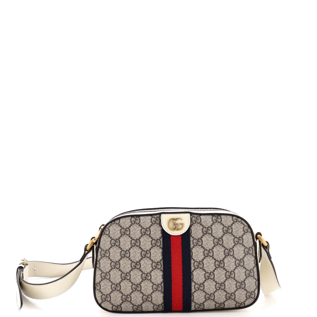 GG Coated Canvas with Leather Small Gucci Ophidia Camera Shoulder Bag: GG Coated Canvas with Leather Small Gucci Ophidia Camera Shoulder Bag GG Coated Canvas with Leather Small Gucci Ophidia Camera Shoulder Bag features a neutral exterior with minor creases, a 5.5" handl