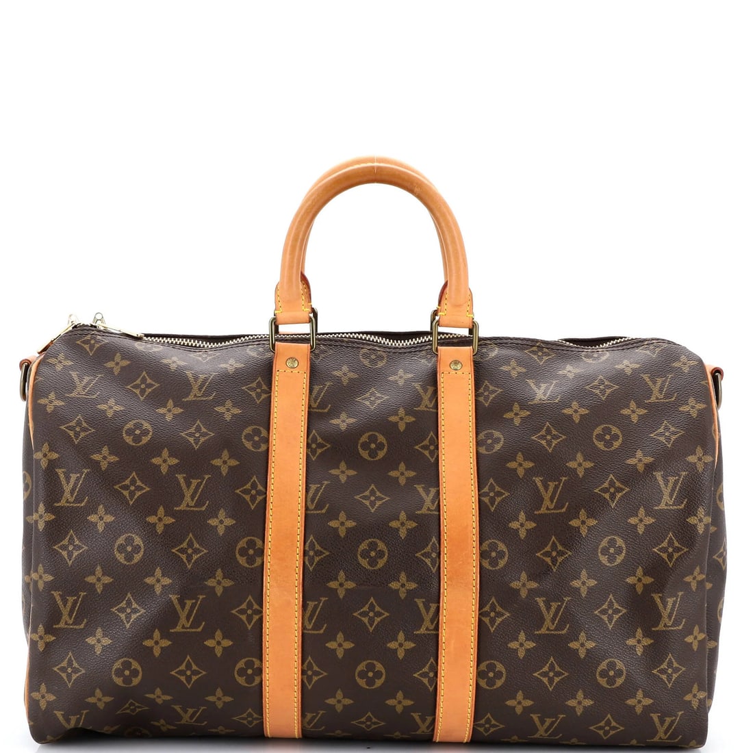 Monogram Canvas Bag Louis Vuitton Keepall Bandouliere 45: Monogram Canvas Bag Louis Vuitton Keepall Bandouliere 45 Brown Louis Vuitton Keepall Bandouliere 45 Monogram Canvas Bag with Gold Hardware, featuring a classic duffle design and a spacious interior. T