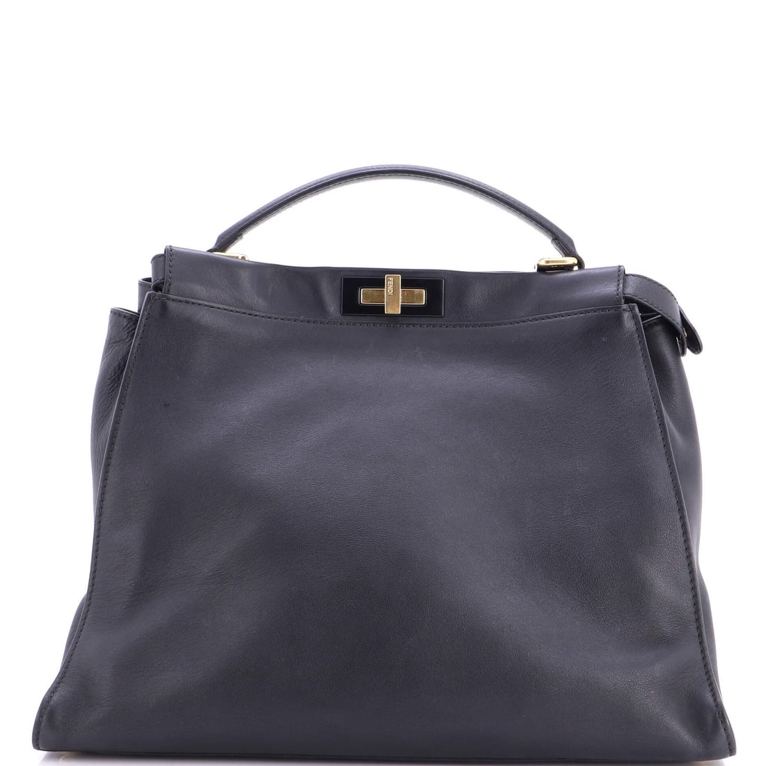 Rigid leather peekaboo large Fendi bag: Rigid leather peekaboo large Fendi bag Black Rigid Leather Fendi Peekaboo Large Bag with Aged Gold Hardware, featuring scuffs, creases, and minor edge wear on the exterior, and scuffs, minor creases,