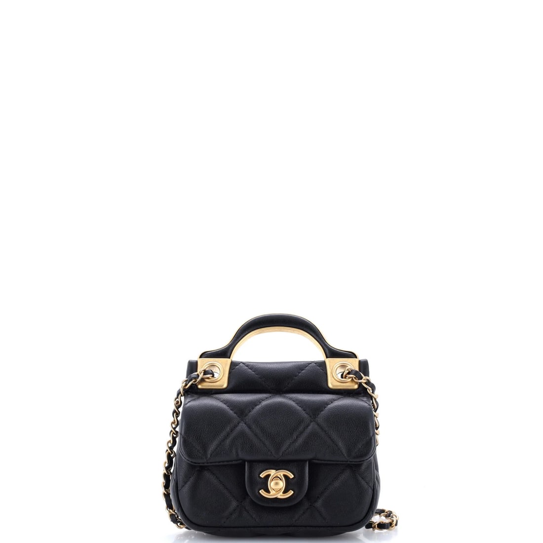 Lady Handle Card Holder Flap Chanel Quilted Calfskin on Chain: Lady Handle Card Holder Flap Chanel Quilted Calfskin on Chain The Lady Handle Card Holder Flap on Chain is a sleek and sophisticated Chanel design, featuring a quilted calfskin exterior in black leath