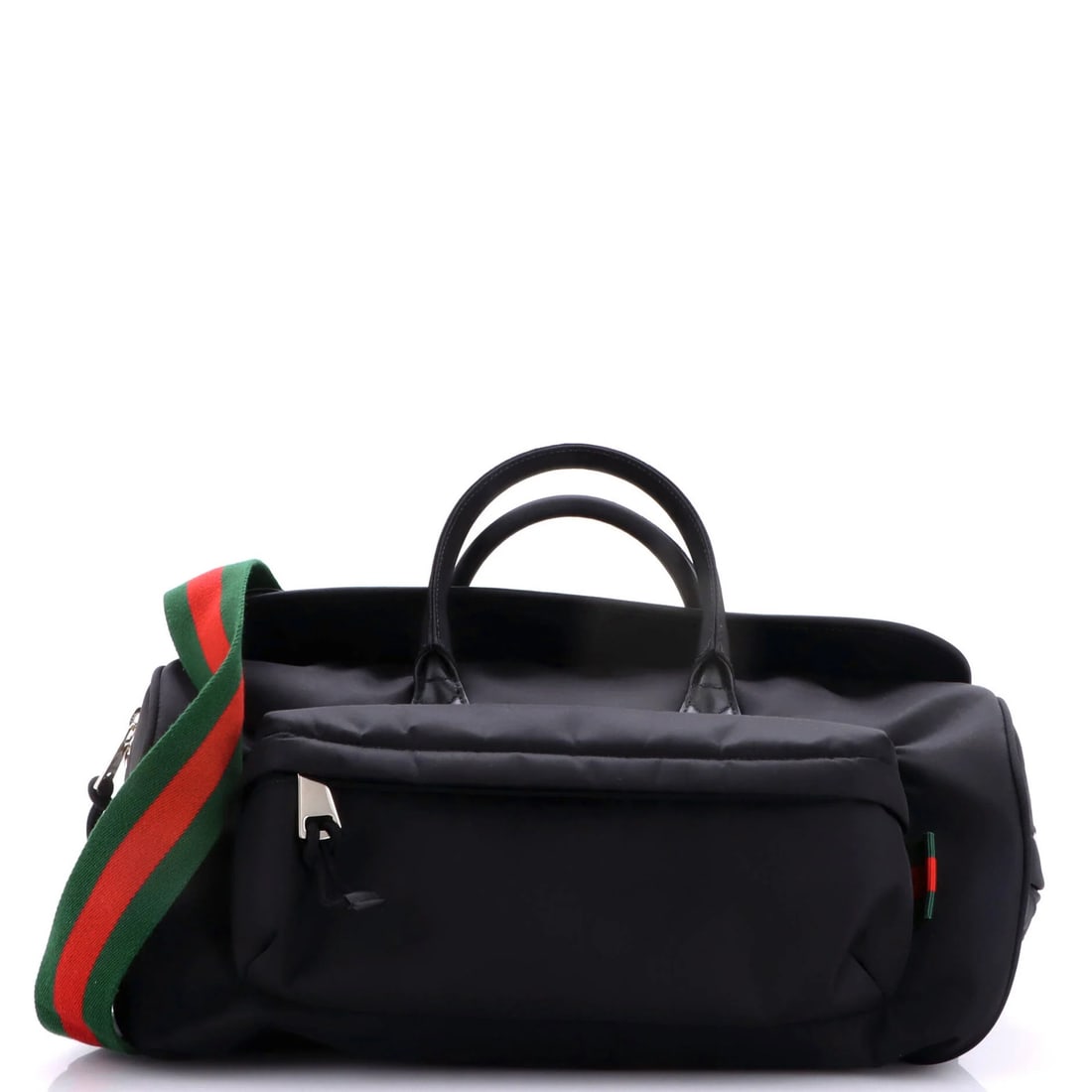 Gucci Front Pocket Convertible Medium Duffle Nylon Bag: Gucci Front Pocket Convertible Medium Duffle Nylon Bag The Gucci Front Pocket Convertible Medium Duffle Nylon Bag features a sleek black exterior made from durable nylon, with a convertible front
