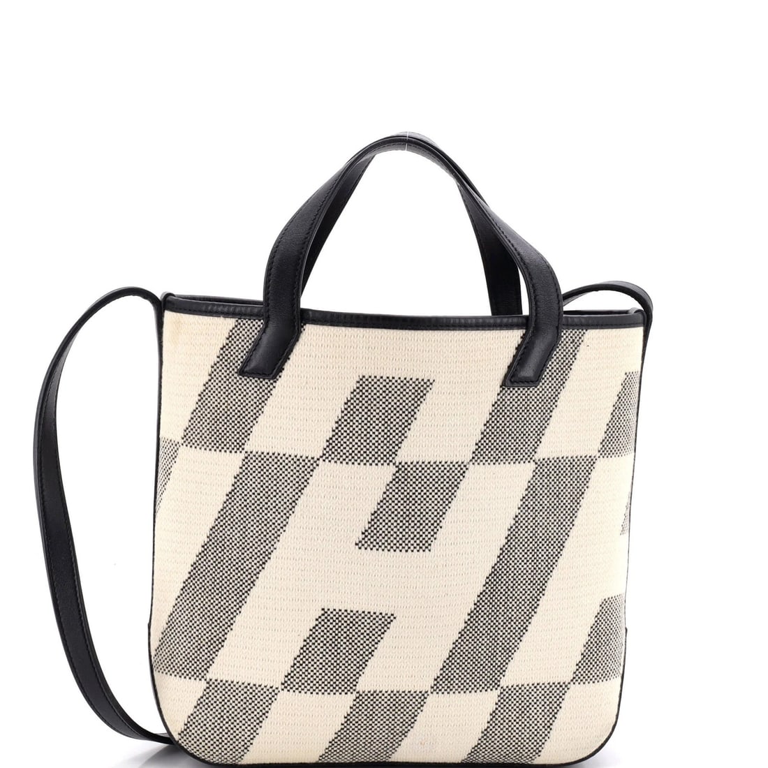 Canvas tote with leather Hermes Biais Cabas 27: Canvas tote with leather Hermes Biais Cabas 27 Canvas tote with leather Hermes Biais Cabas 27, featuring a classic black design with scuffs and minor edge wear on the exterior, and a neutral