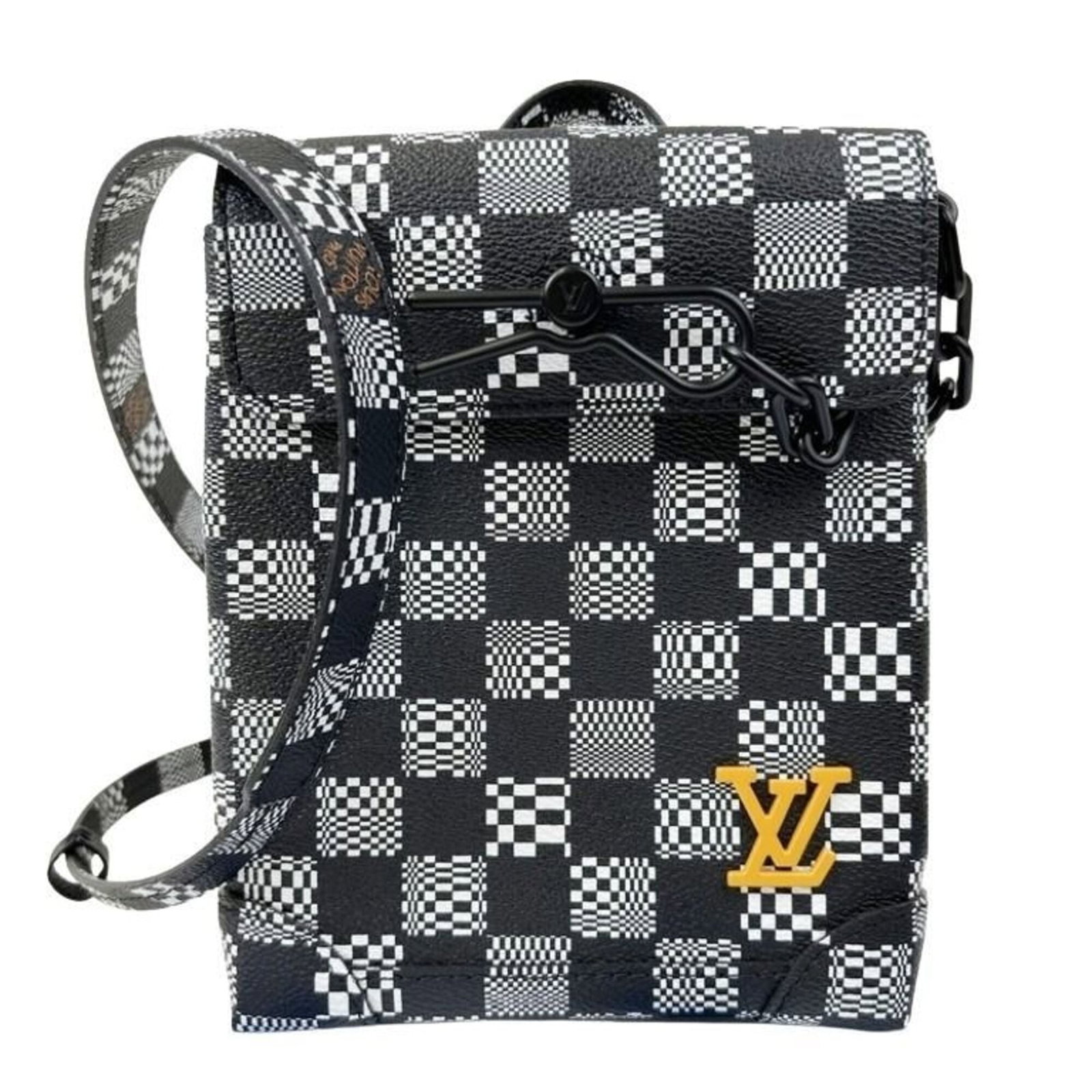 LOUIS VUITTON Shoulder Bag Black White: LOUIS VUITTON Shoulder Bag Black White Black and white striped canvas, a classic combination from Louis Vuitton, adorns this sleek shoulder bag. Made in France, it features a flap closure and measures