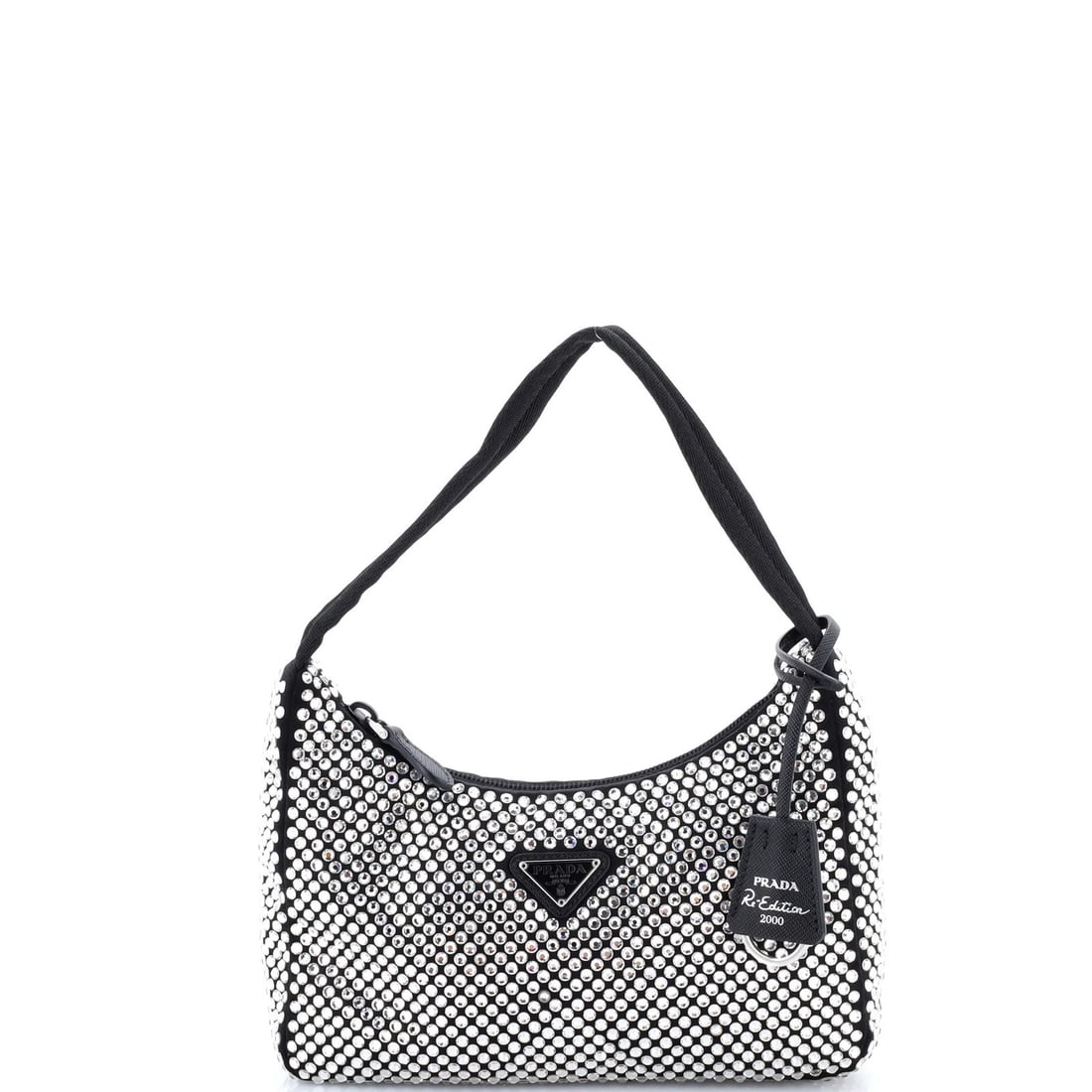 Crystal Satin Shoulder Small Bag Re-Edition Prada 2005: Crystal Satin Shoulder Small Bag Re-Edition Prada 2005 Crystal Satin Shoulder Small Bag Re-Edition Prada 2005. This exquisite small shoulder bag features crystal embellished satin exterior in black,