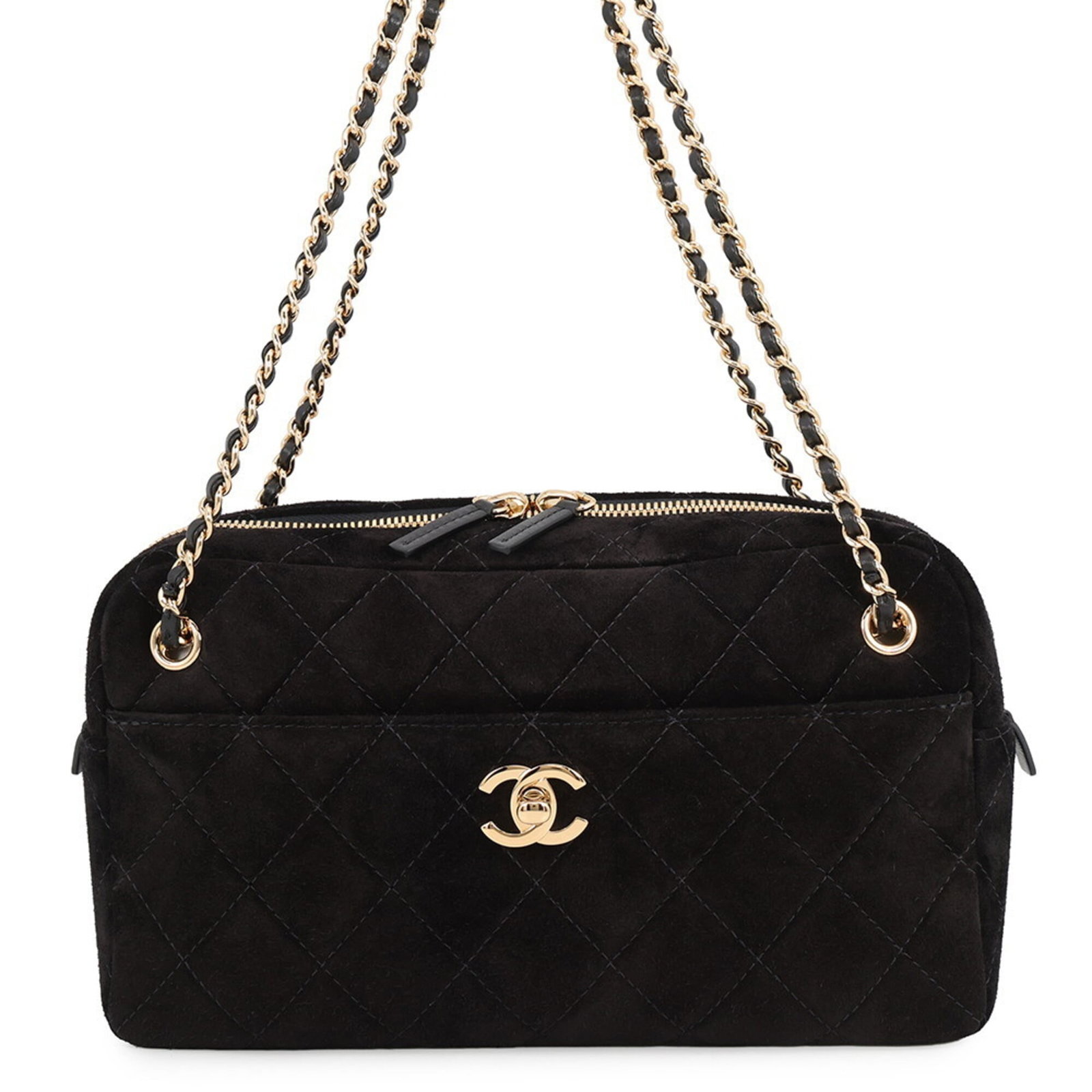 CHANEL Shoulder Bag Suede Leather: CHANEL Shoulder Bag Suede Leather Suede leather and sleek design make this black CHANEL shoulder bag a stylish addition to any wardrobe. Made in France, this bag features high-quality materials and at