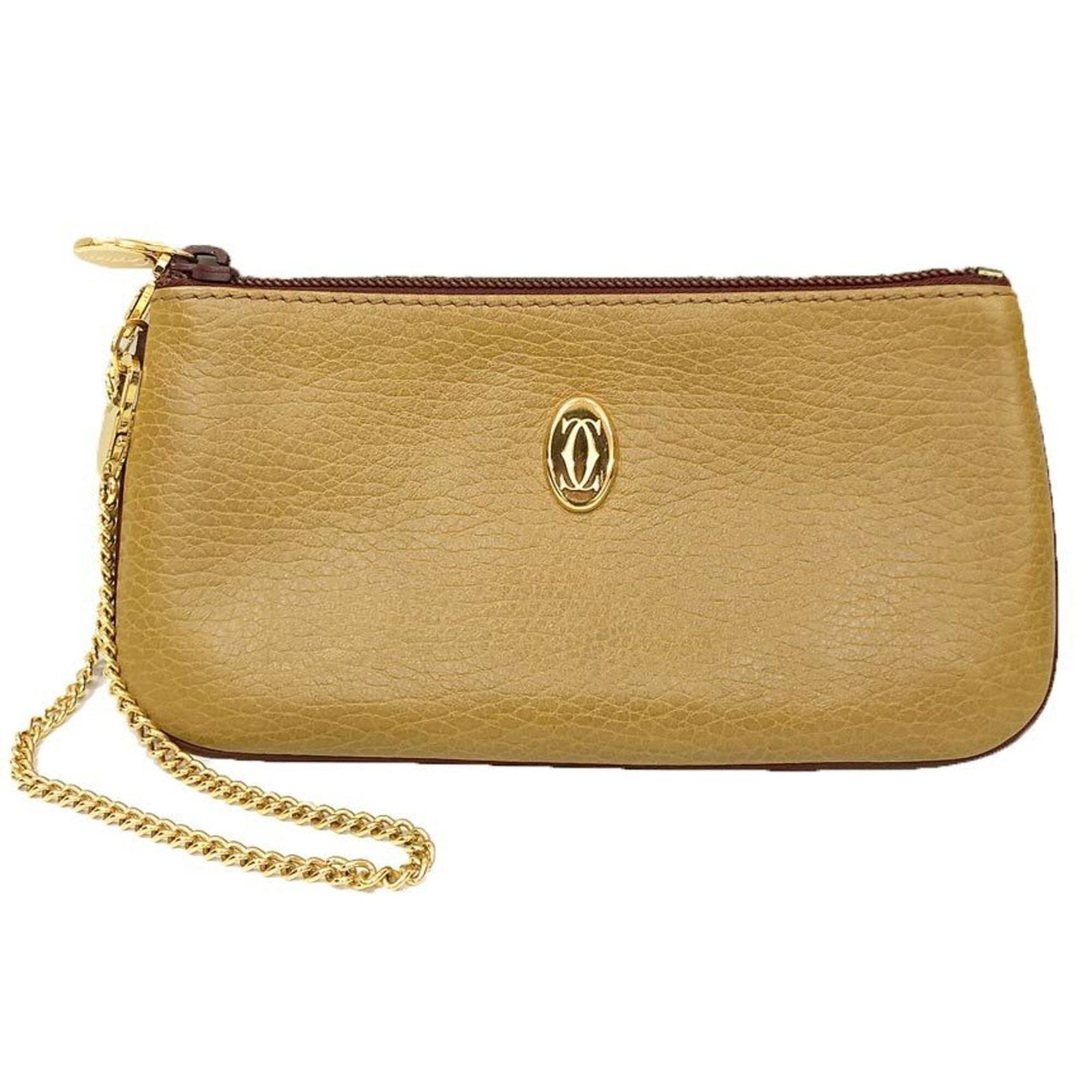 CARTIER Pouch Leather: CARTIER Pouch Leather Cartier Pouch Leather is a high-quality, beige leather pouch made in France. Measuring 9cm x 16cm, it features a sleek design and is in excellent condition, with only the