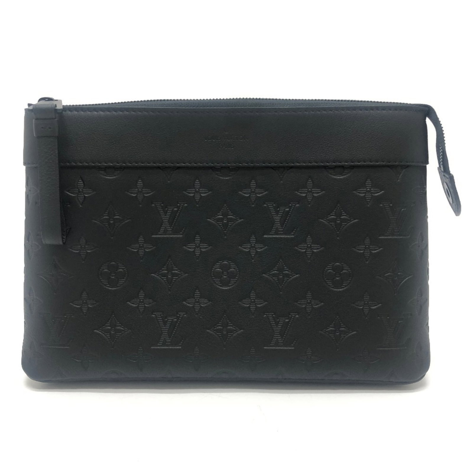 LOUIS VUITTON Clutch Bag Black: LOUIS VUITTON Clutch Bag Black Black Louis Vuitton Clutch Bag, 21cm x 30cm x 7.5cm, made in France, in original, unused condition with display items still in packaging. This clutch bag features the