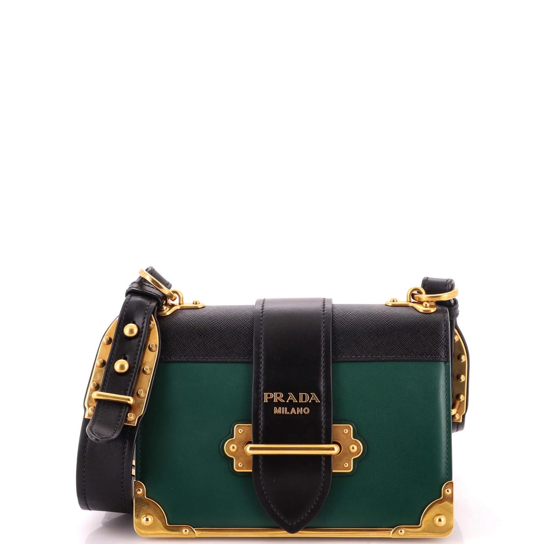 Crossbody Bag Saffiano Leather Cahier Small Leather Prada: Crossbody Bag Saffiano Leather Cahier Small Leather Prada Small Saffiano Leather Prada Cahier Crossbody Bag in Green, featuring a classic crossbody design with a 19" strap drop, and a durable