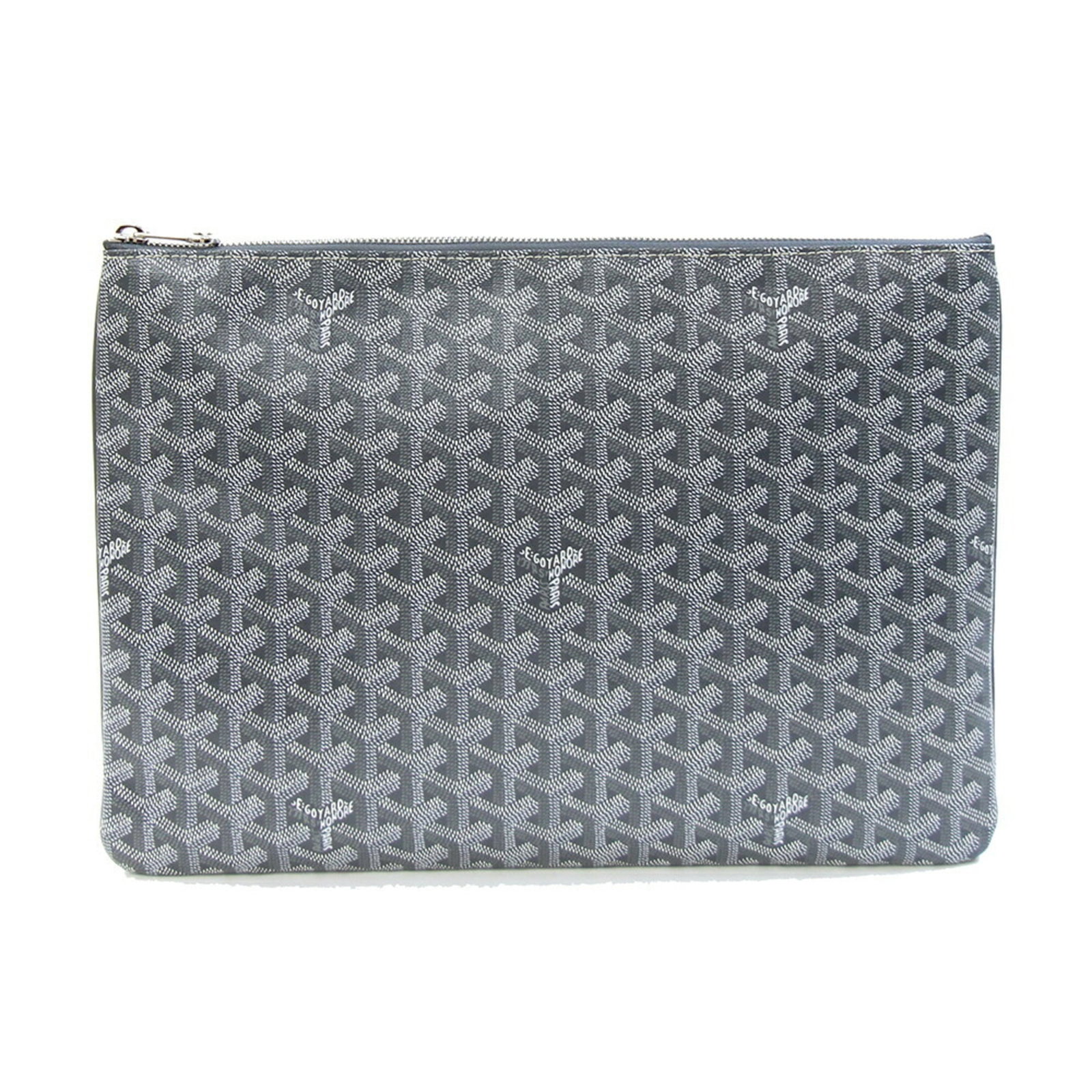 GOYARD Clutch Bag Pouch Coated Canvas Leather: GOYARD Clutch Bag Pouch Coated Canvas Leather Coated canvas and leather blend in this versatile Goyard clutch bag pouch, crafted in the iconic French style. Measuring 25cm x 36cm, it boasts a sleek