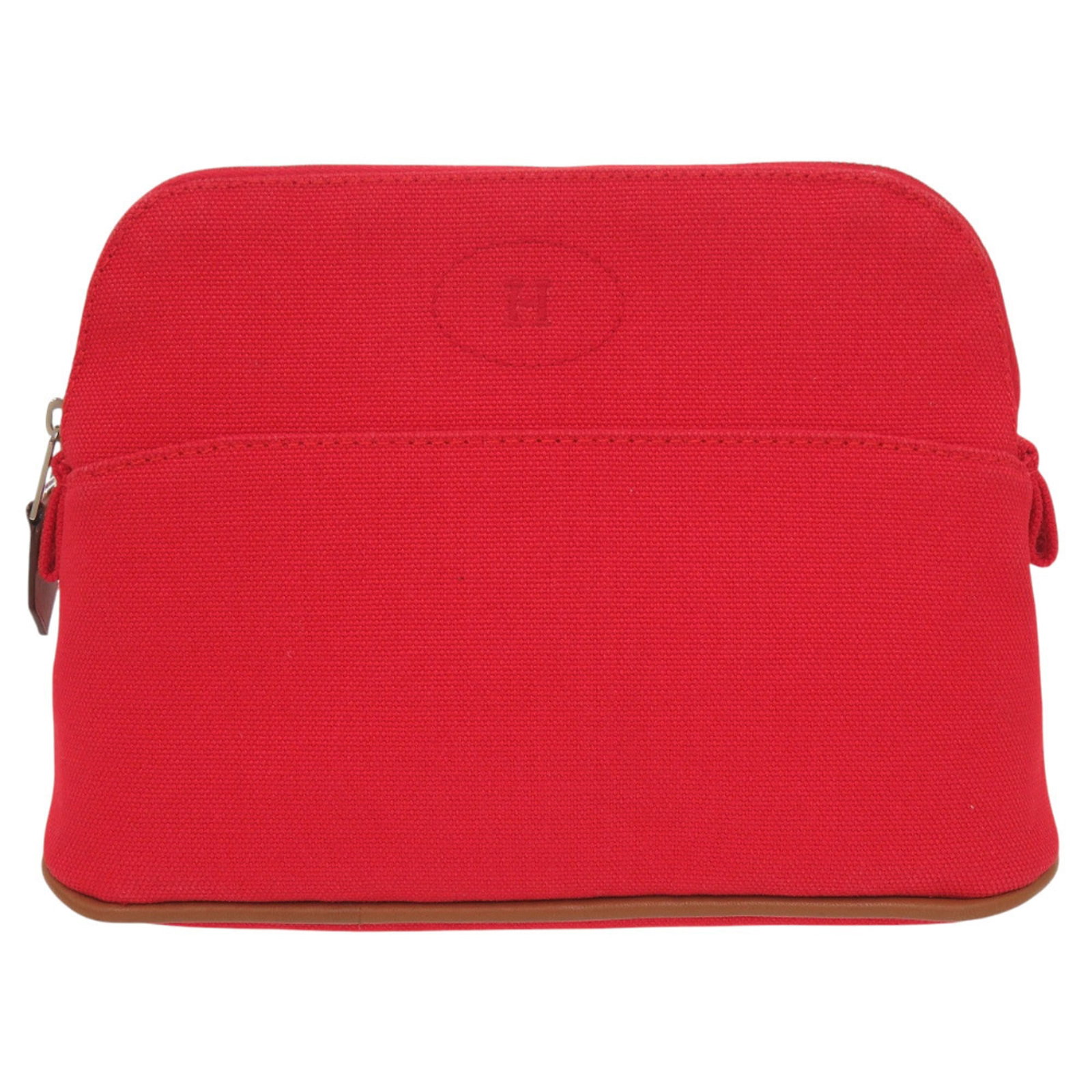 HERMES Handbag Pouch Cotton: HERMES Handbag Pouch Cotton Brown and Red Cotton Handbag Pouch from Hermes, Made in France. This like-new used pouch boasts a classic design and premium materials, measuring 4.5cm x 21cm x 7cm. Its