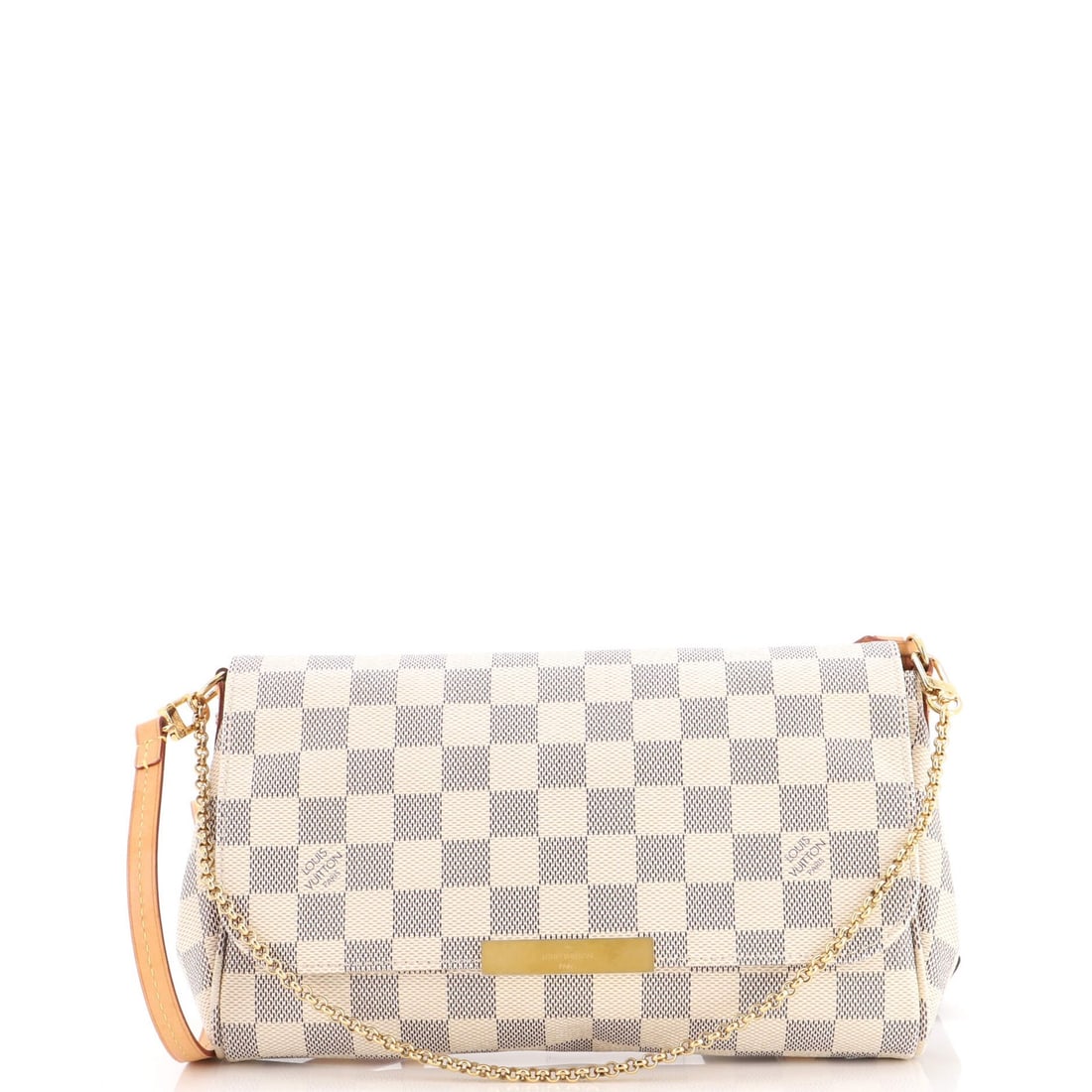 Louis Vuitton Handbag Damier Favorite: Louis Vuitton Handbag Damier Favorite White canvas coated Louis Vuitton Damier Favorite cross body bag with extra strap, featuring gold hardware and neutral interior. This bag boasts a classic design