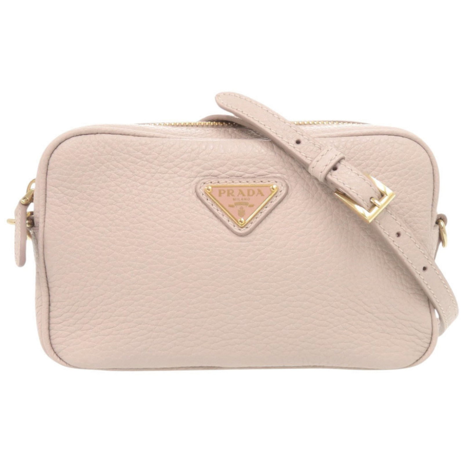PRADA Shoulder Bag Leather: PRADA Shoulder Bag Leather Pink beige leather shoulder bag from Prada, measuring 10.5cm x 17cm x 6cm, in like new condition with only the faintest traces of wear, available for purchase. This bag feat