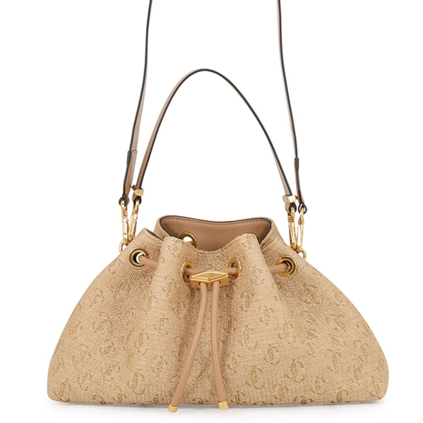 JIMMY CHOO Handbag Shoulder Bag Raffia: JIMMY CHOO Handbag Shoulder Bag Raffia Raffia upholds its natural charm in this elegant Jimmy Choo shoulder bag, crafted from high-quality materials and boasting a timeless beige hue. The gold