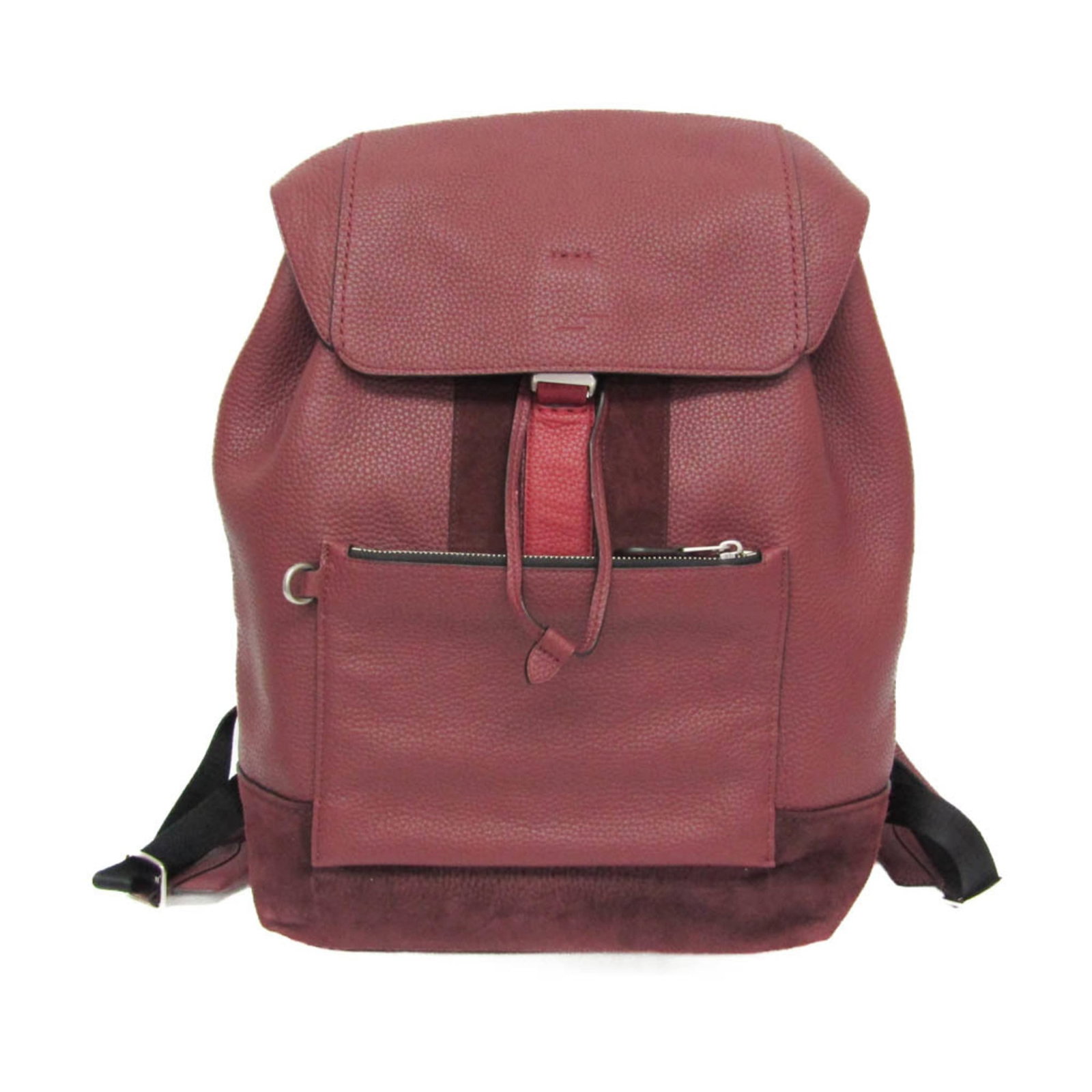 COACH Backpack Leather Suede: COACH Backpack Leather Suede Leather and suede combine in this Coach Manhattan backpack, featuring a wine color and a fastening belt closure. The bag boasts multiple pockets, including a zipper pocket