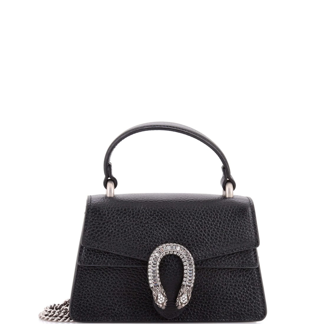 Leather bag with crystals, mini, top handle Gucci: Leather bag with crystals, mini, top handle Gucci Crystal-embellished leather, signature Dionysus top handle, and sleek black exterior make this mini Gucci bag a stylish accessory. With its compact