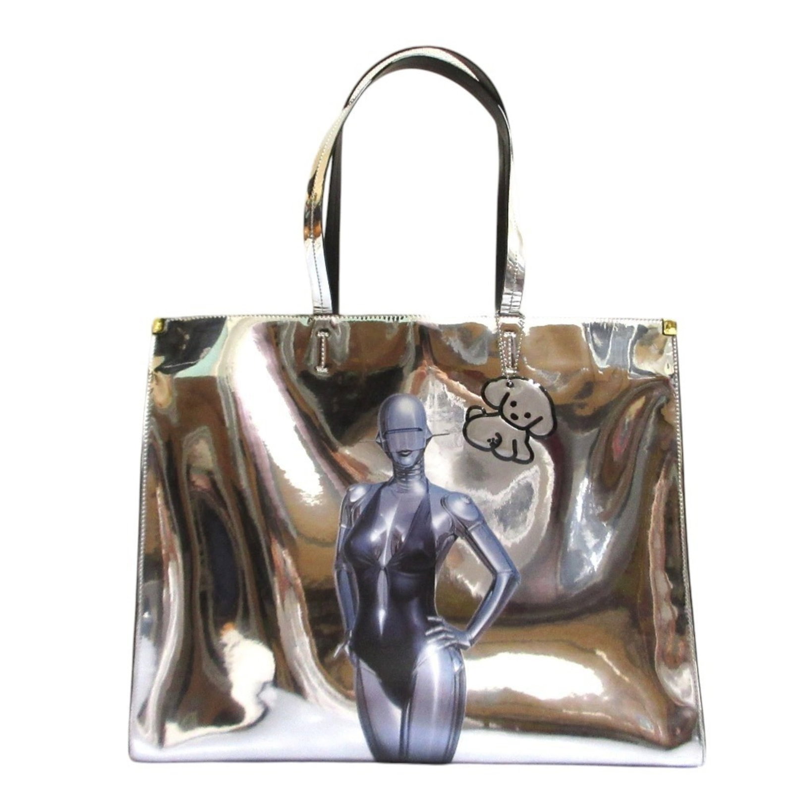 STELLA MCCARTNEY Tote Bag Elastane: STELLA MCCARTNEY Tote Bag Elastane Silver Elastane Tote Bag from Stella McCartney, featuring a sleek and modern design. Made from high-quality Elastane material, this tote bag is both durable and flex