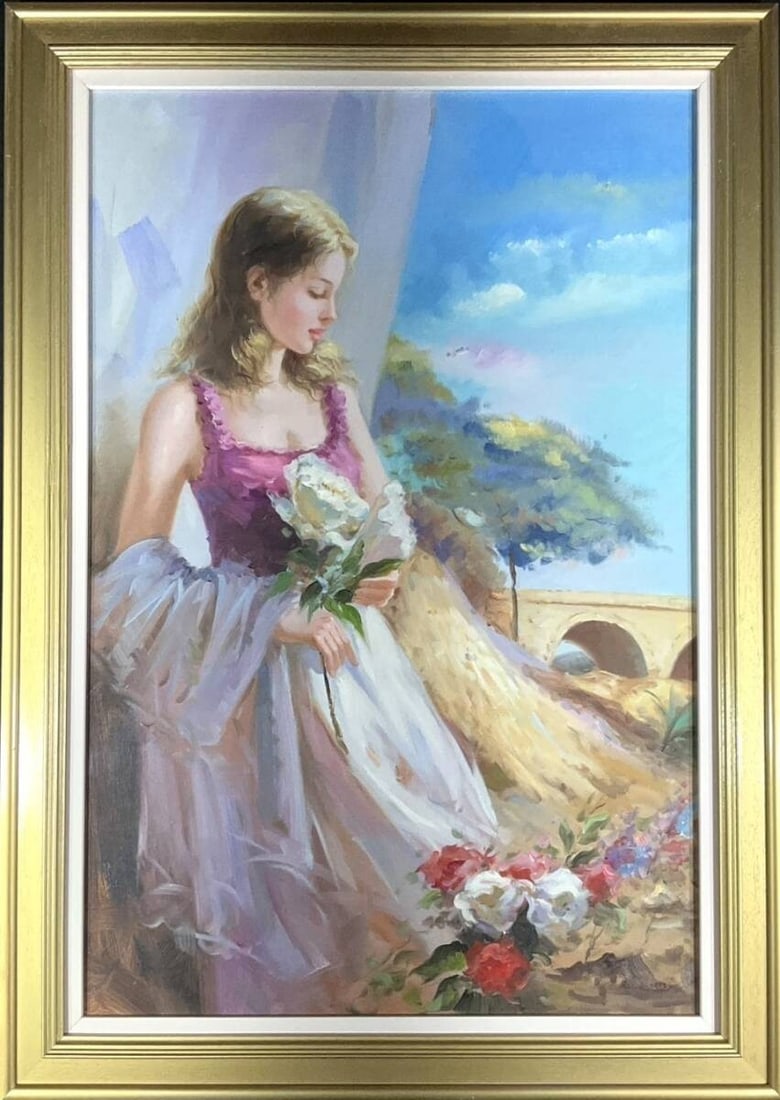 Vladimir Volegov Signed Oil Painting Woman with Bouquet Large Framed Art: Vladimir Volegov Signed Oil Painting Woman with Bouquet Large Framed Art Item Specifics: Artist: Vladimir Volegov Unit Of Sale: Single Piece Signed By: Vladimir Volegov Signed: Yes Size: Large Materia