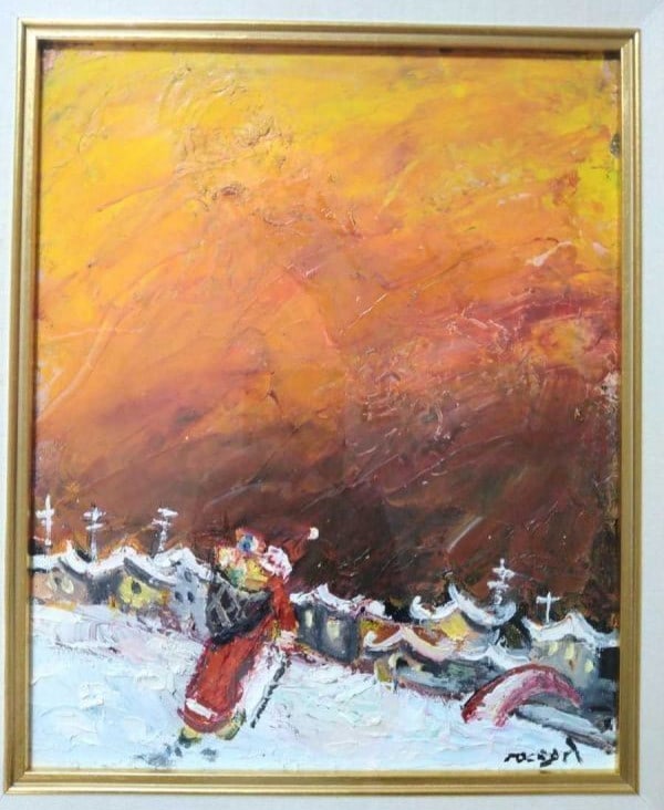 Original Oil Painting Guy Rocagel Signed Christmas Village Noel French (1 of 10)