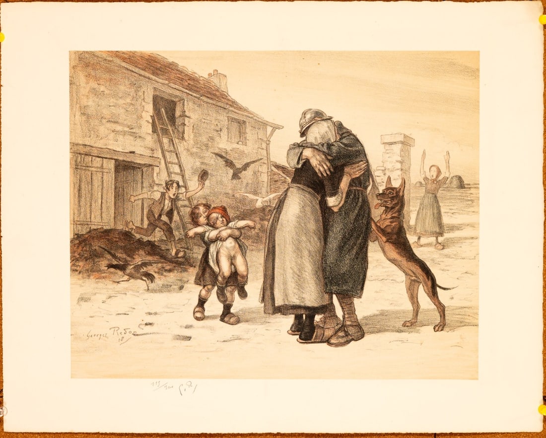Stone Lithographic Print Signed By Georges Jules Home 1918 Redon Wwi Coming (1 of 3)